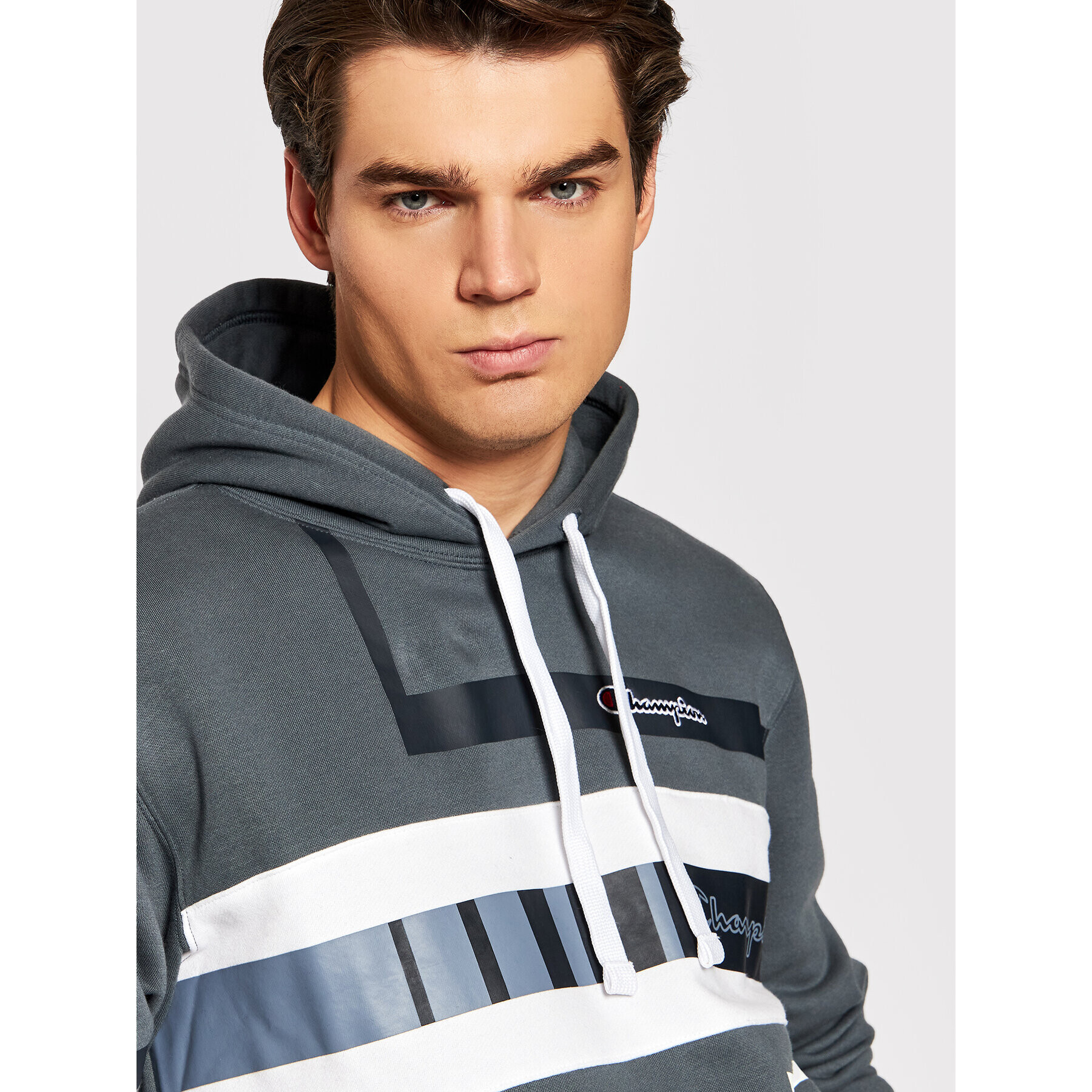 Champion Bluză Script Logo Stripe 216485 Gri Custom Fit - Pled.ro