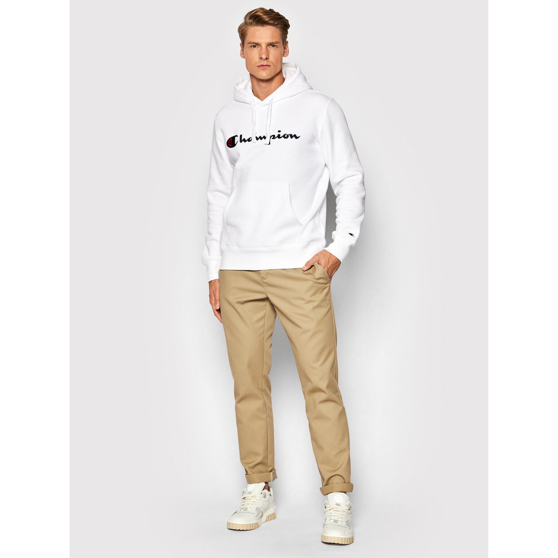 Champion Bluză Scrript Logo 216470 Alb Comfort Fit - Pled.ro