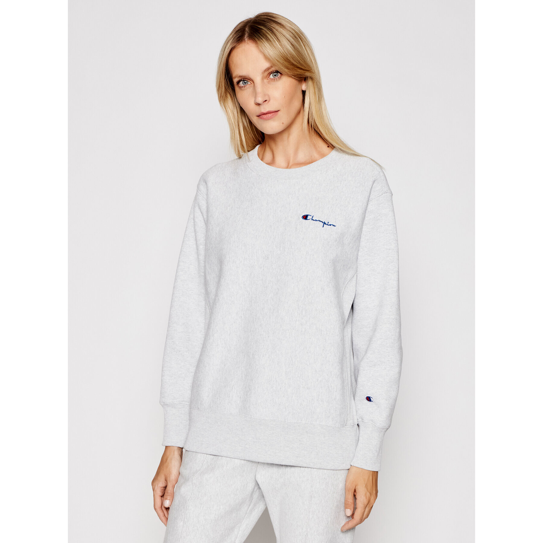 Champion Bluză Small Script Logo 113151 Gri Regular Fit - Pled.ro