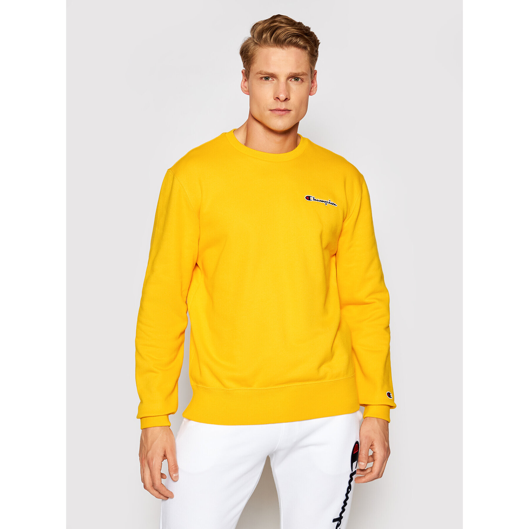 Champion Bluză Small Script Logo 215931 Galben Comfort Fit - Pled.ro