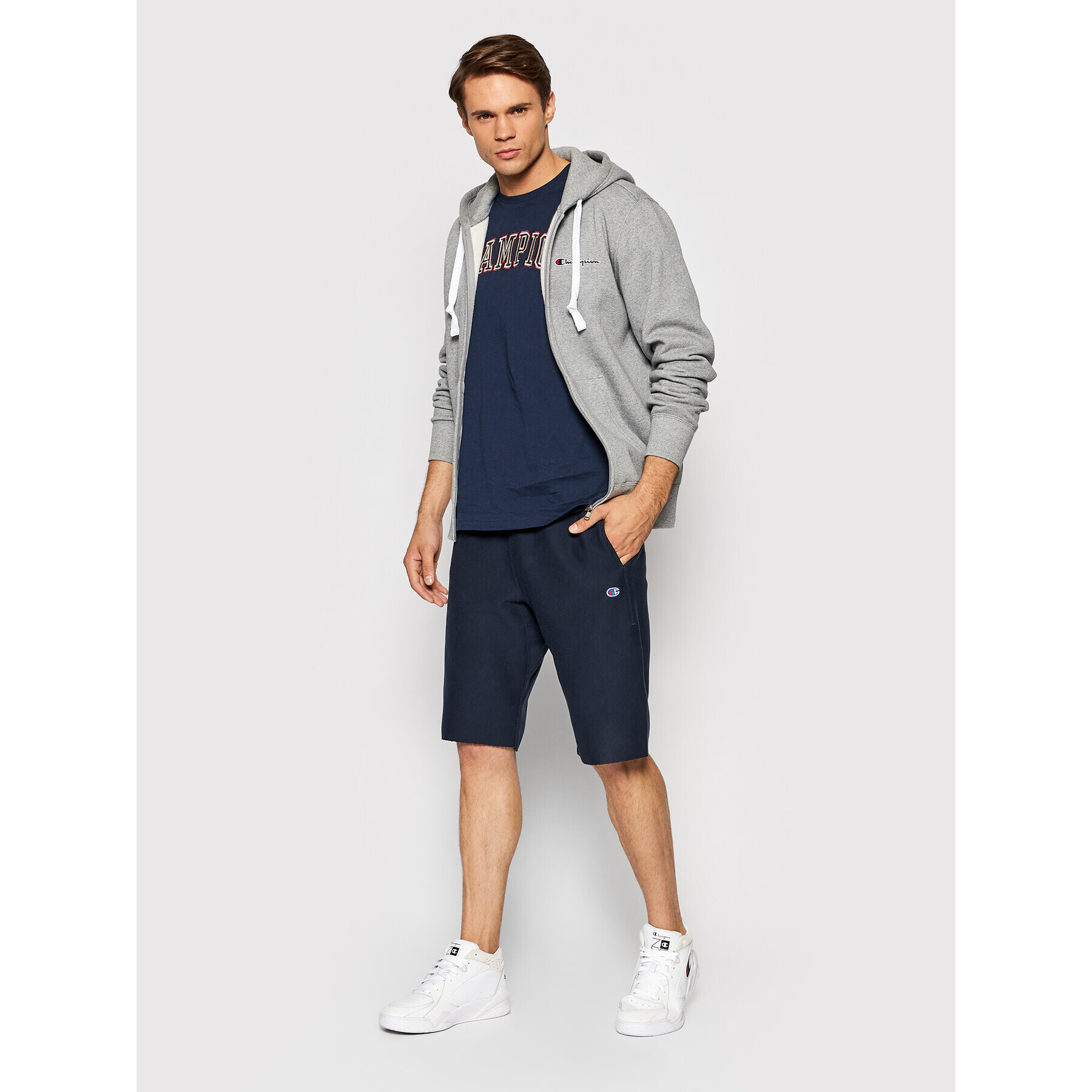 Champion Bluză Small Script Logo 216477 Gri Comfort Fit - Pled.ro