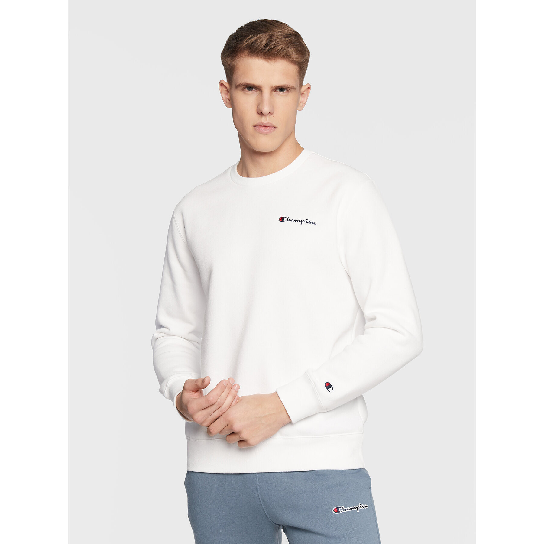 Champion Bluză Small Script Logo Embroidery 217863 Alb Regular Fit - Pled.ro