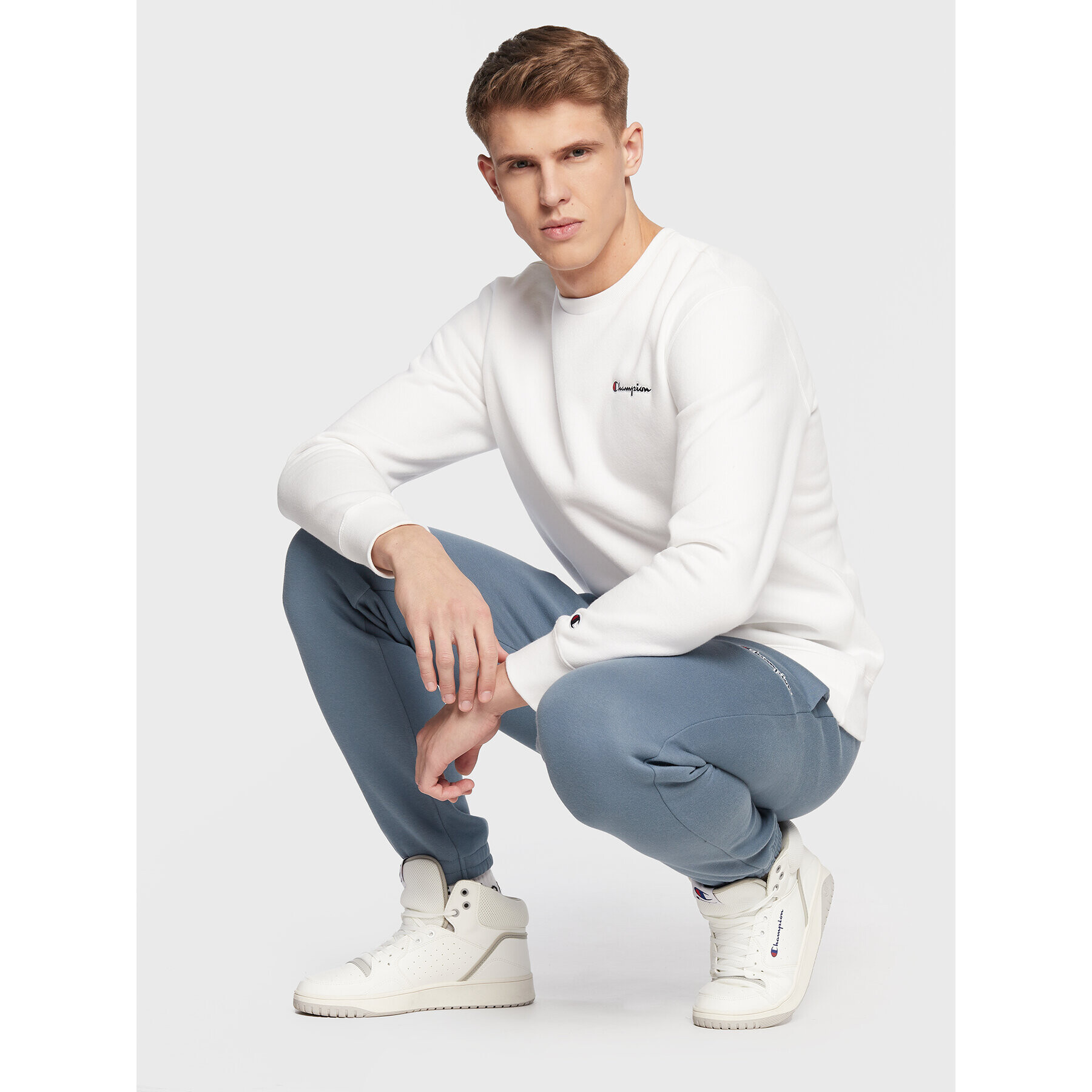 Champion Bluză Small Script Logo Embroidery 217863 Alb Regular Fit - Pled.ro