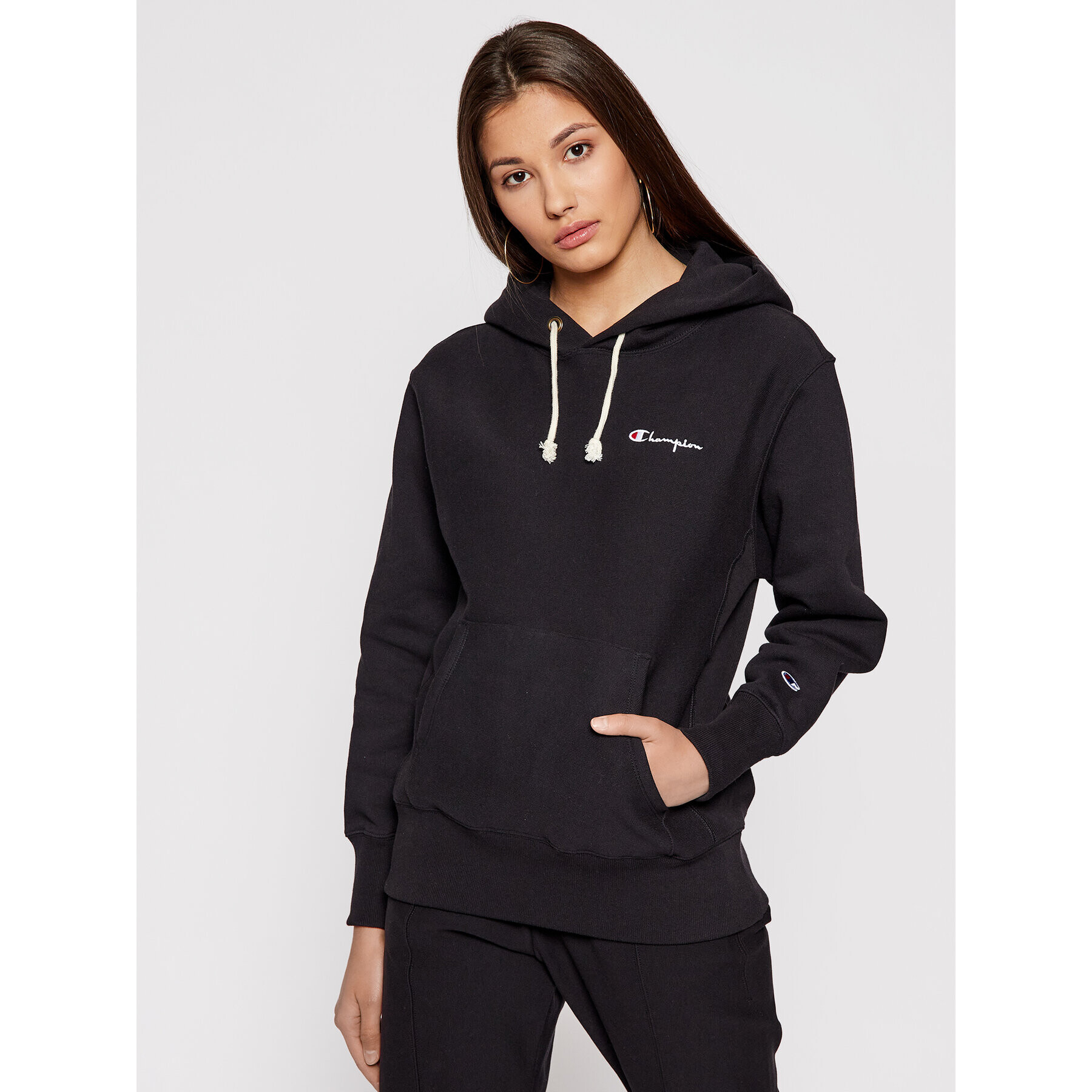 Champion Bluză Small Script Logo Reverse Weave 113150 Negru Regular Fit - Pled.ro