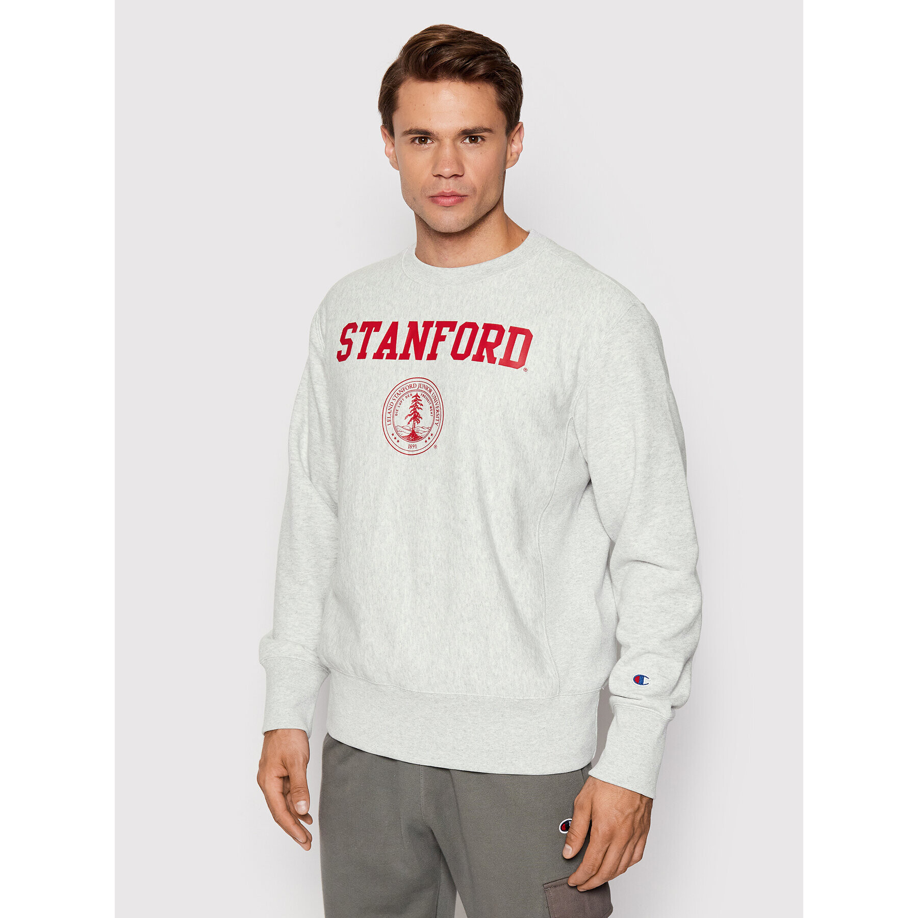 Champion Bluză College Print 218031 Gri Custom Fit - Pled.ro