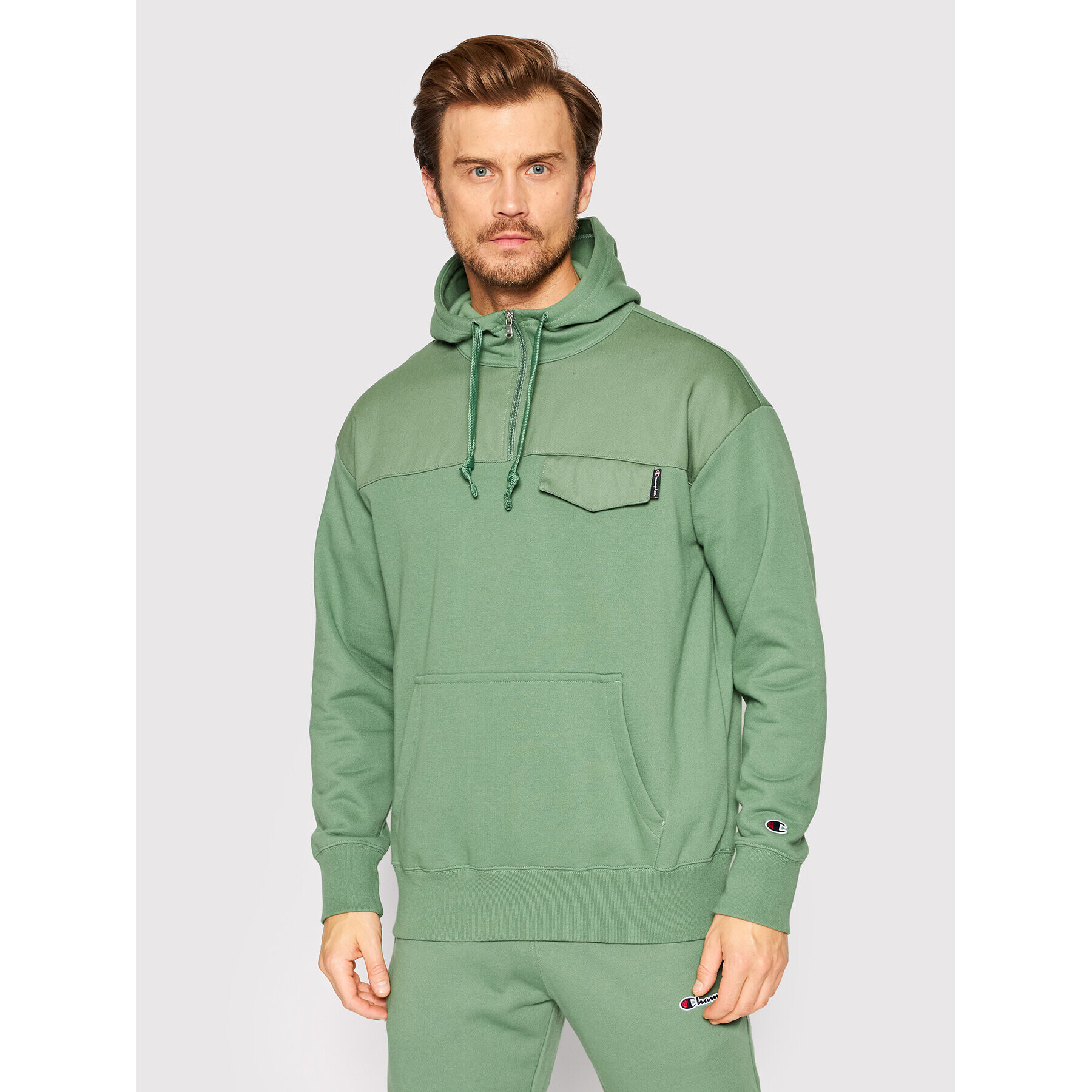 Champion Bluză Twill Insert 217072 Verde American Fit - Pled.ro