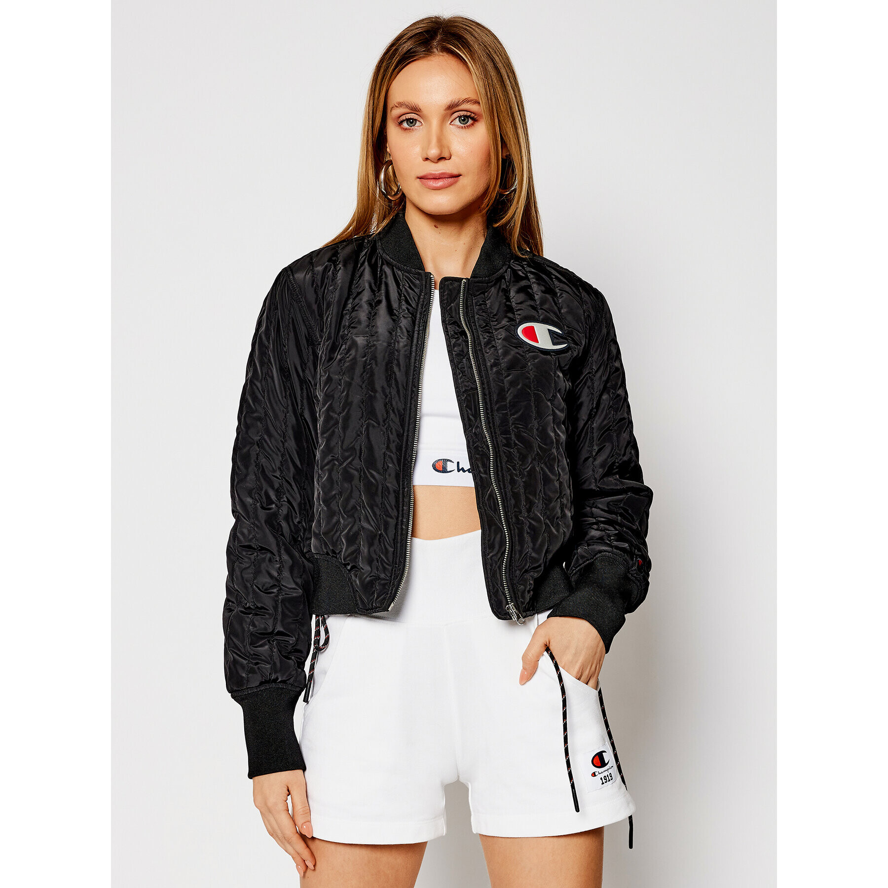 Champion Geacă bomber Textured Cropped 113039 Negru Custom Fit - Pled.ro