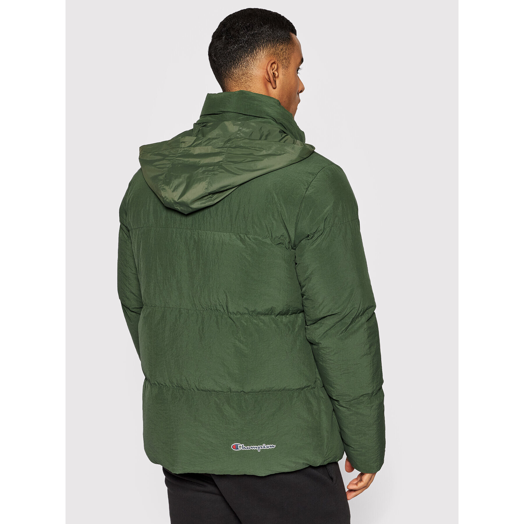 Champion Geacă din puf High Neck Script Logo 216953 Verde Regular Fit - Pled.ro