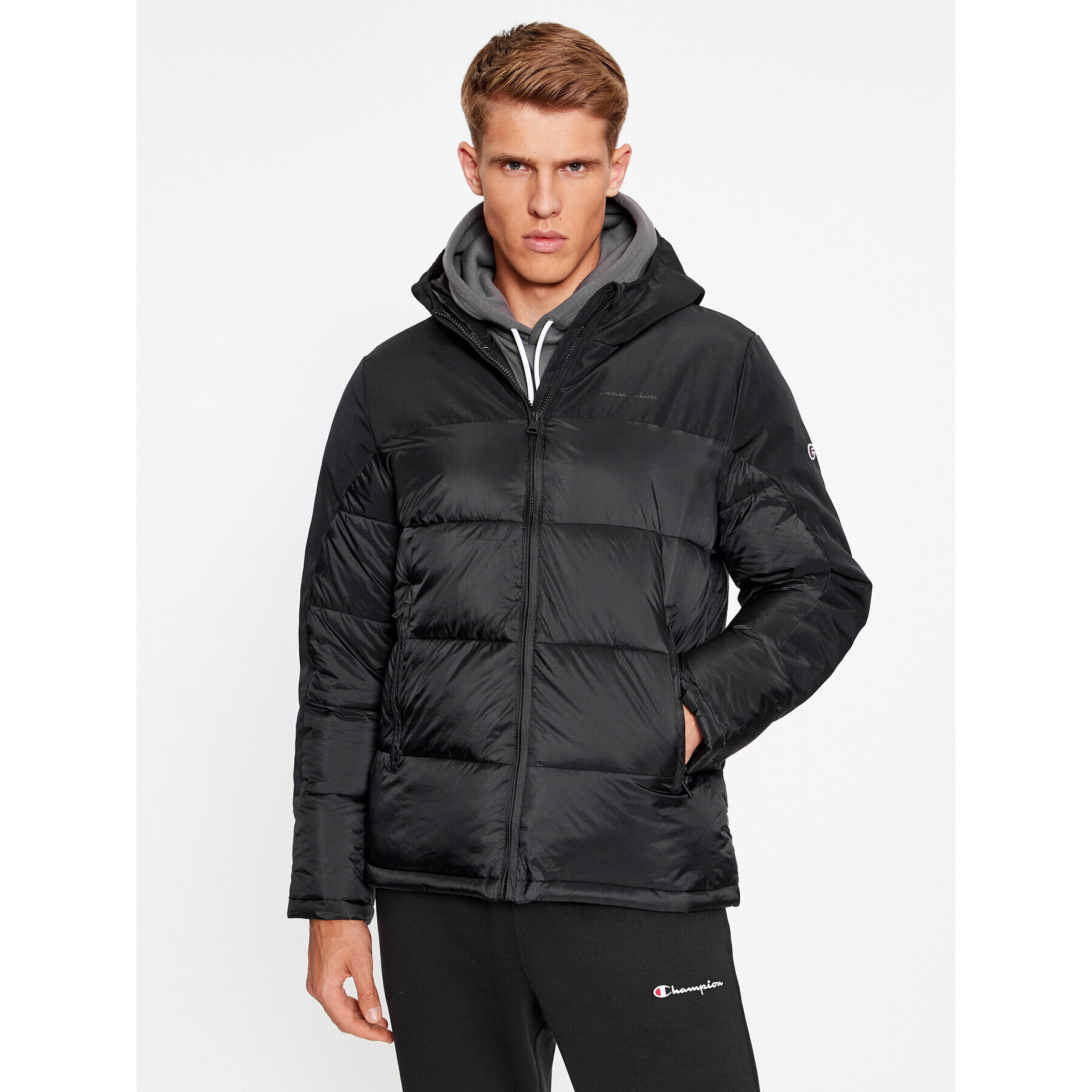 Champion Geacă din puf Hooded Jacket 219190 Negru Regular Fit - Pled.ro