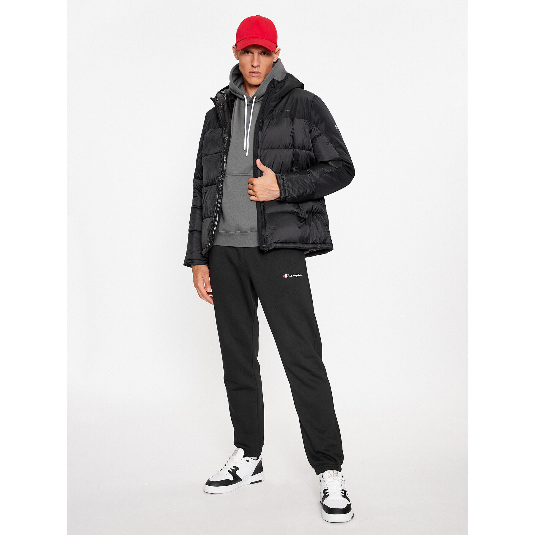 Champion Geacă din puf Hooded Jacket 219190 Negru Regular Fit - Pled.ro