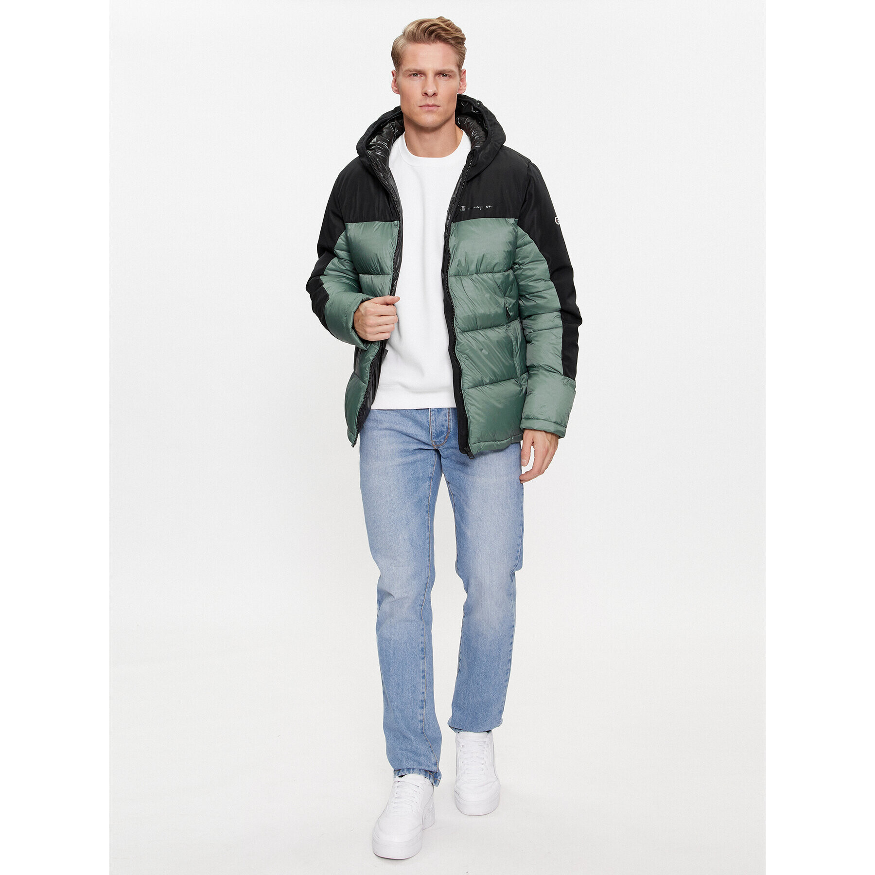 Champion Geacă din puf Hooded Jacket 219190 Verde Regular Fit - Pled.ro