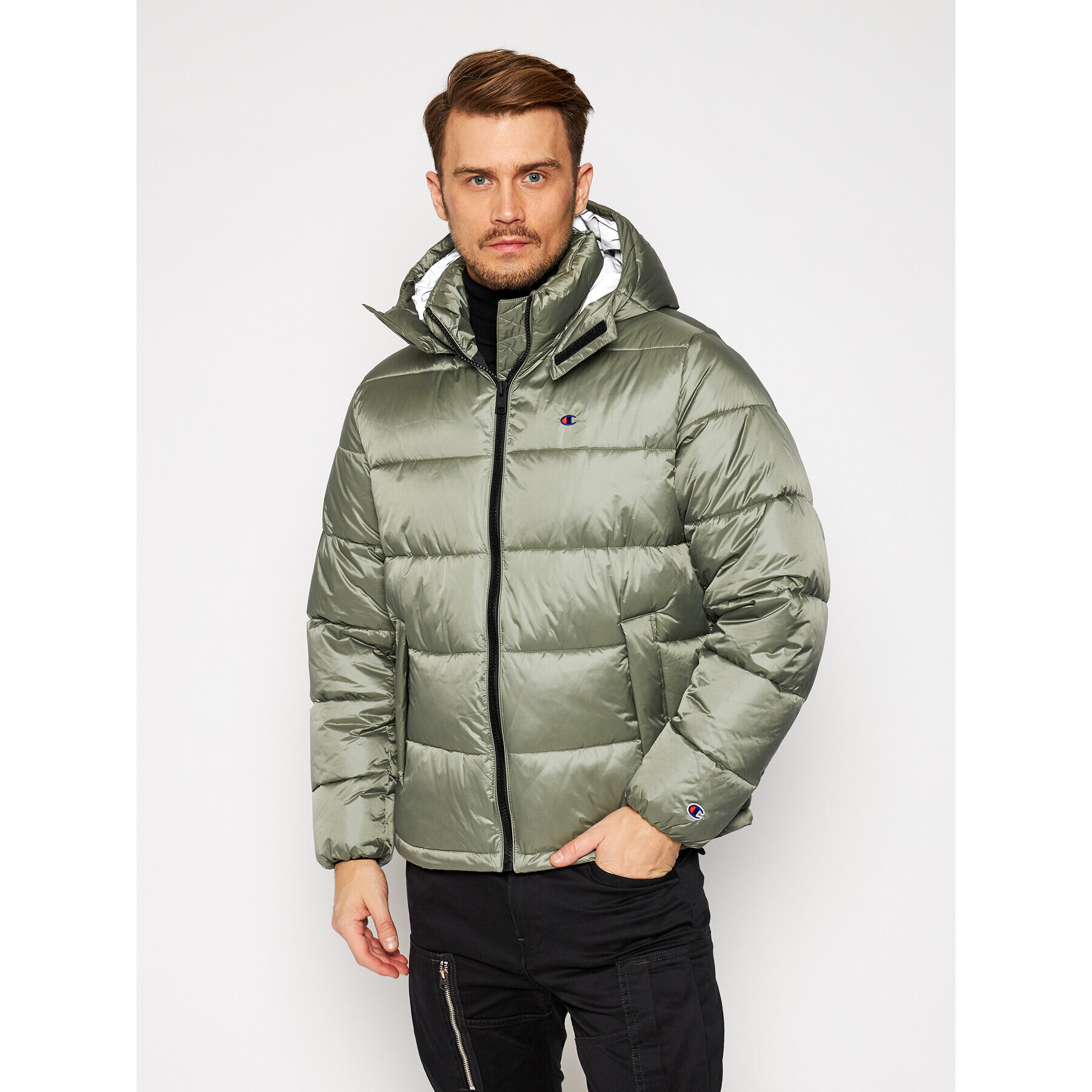 Champion Geacă din puf Reverse Weave 215058 Verde Regular Fit - Pled.ro