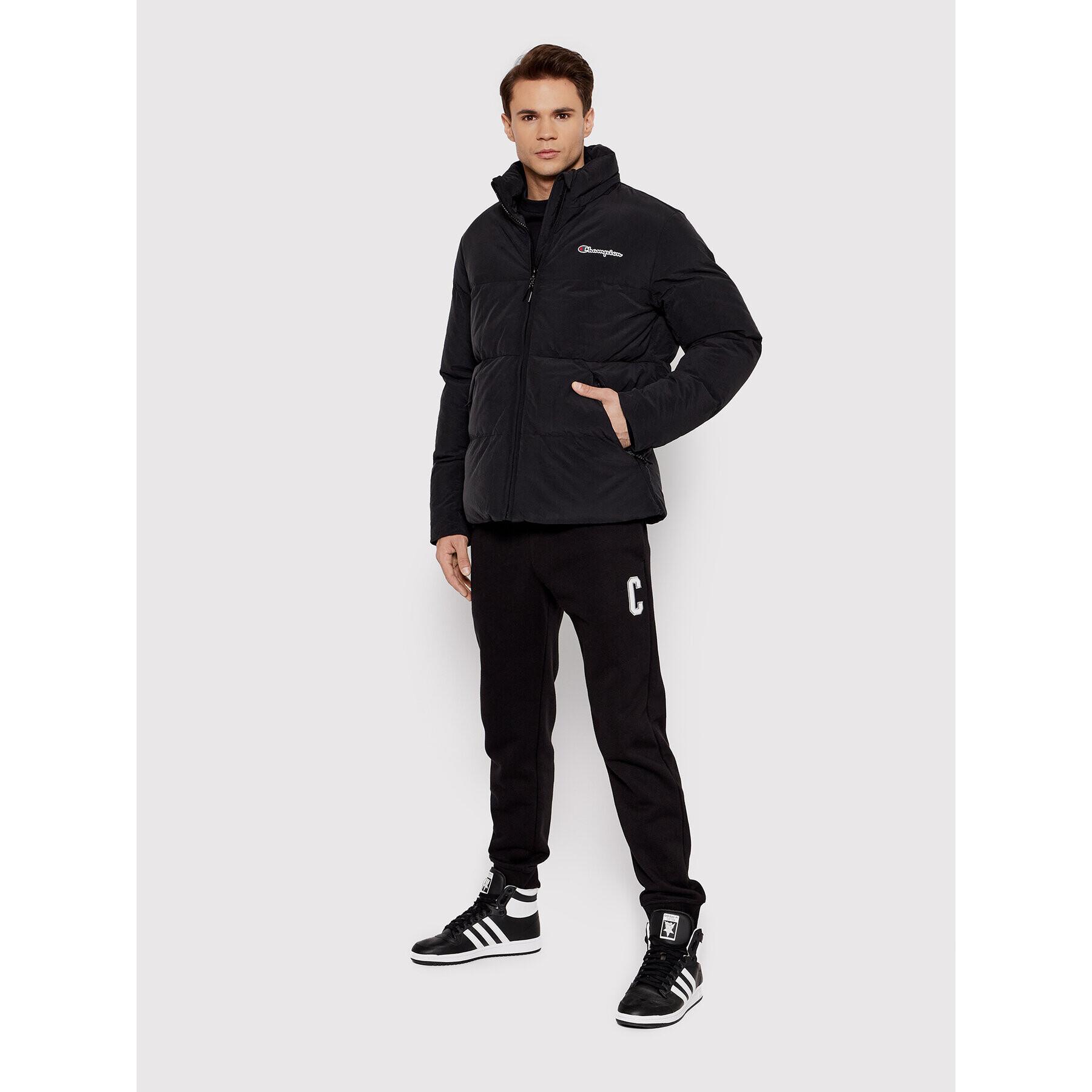 Champion Geacă din puf Script Logo 216953 Negru Regular Fit - Pled.ro