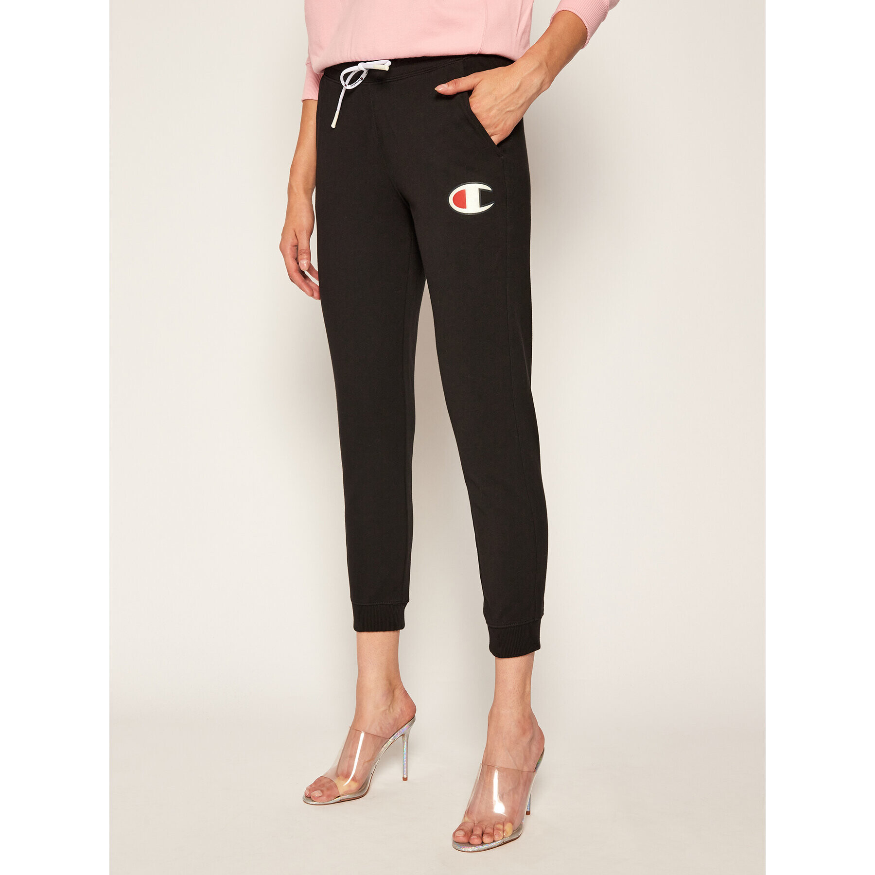 Champion Pantaloni trening C Logo Ribbed Cuffed 112645 Negru Custom Fit - Pled.ro