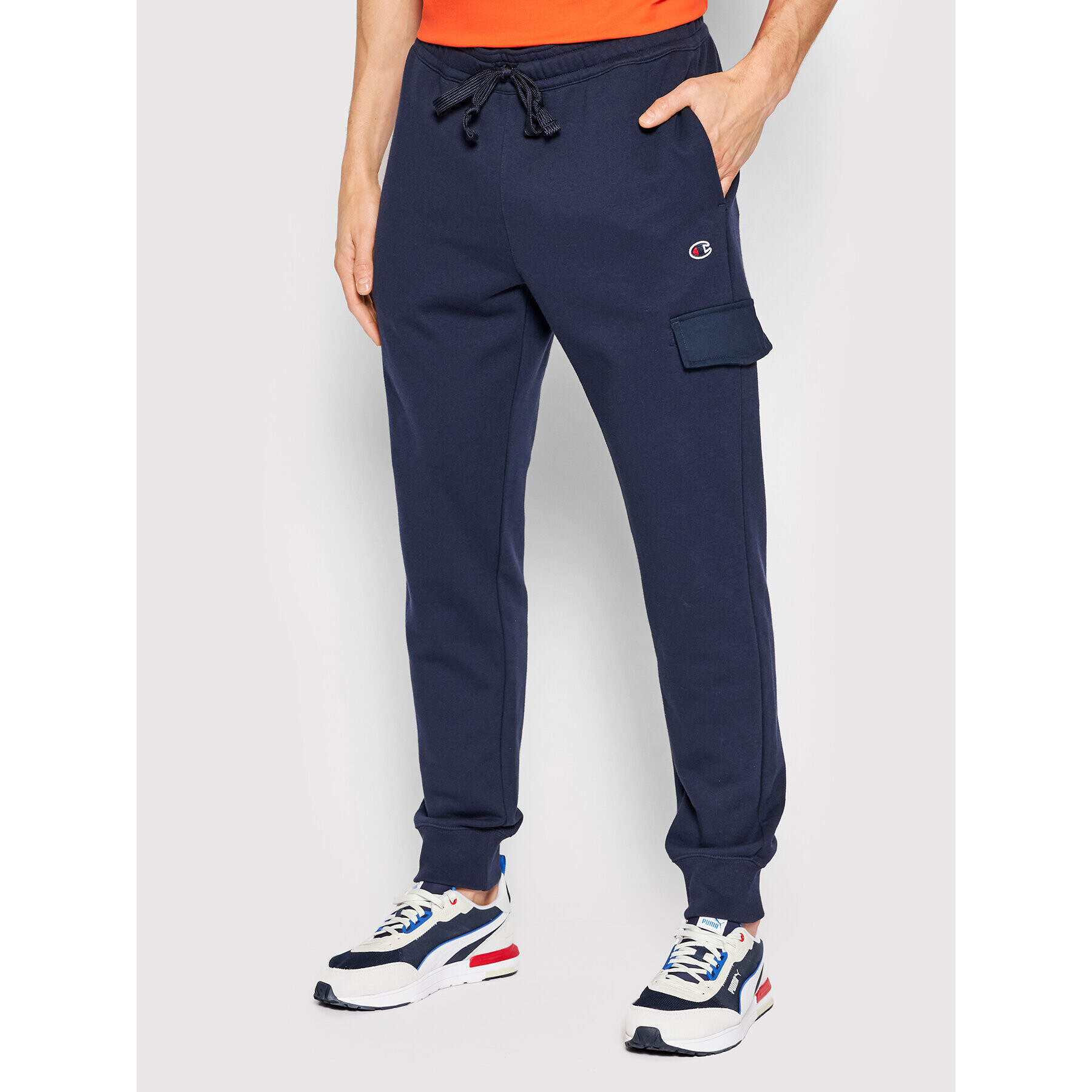 Champion Pantaloni trening Embroidered С Logo 217074 Bleumarin Regular Fit - Pled.ro