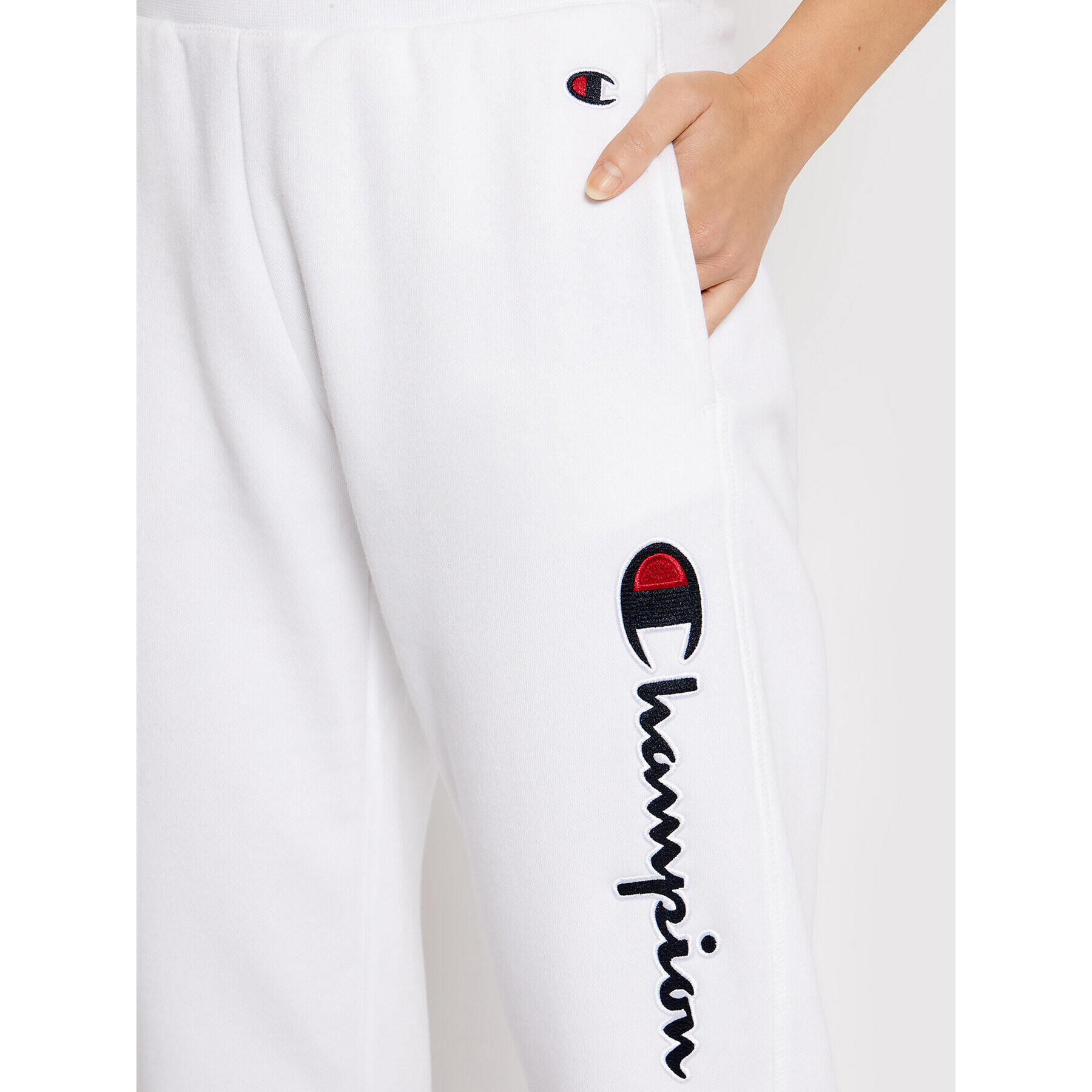 Champion Pantaloni trening Script Logo 114471 Alb Regular Fit - Pled.ro