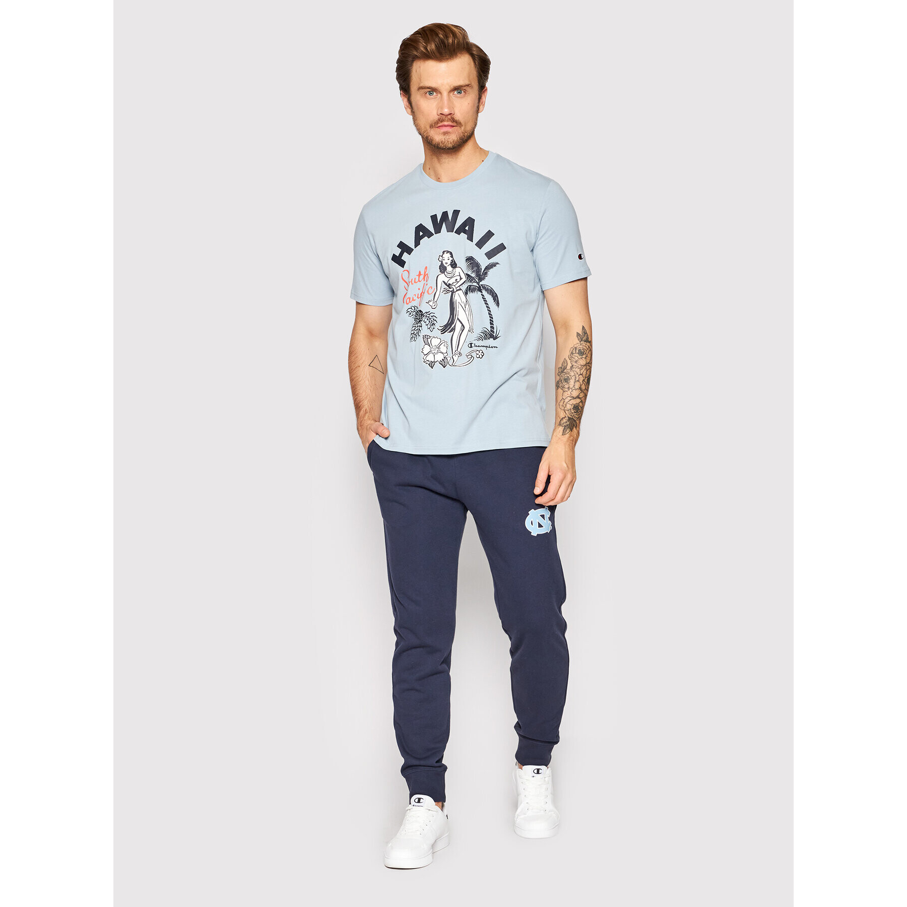 Champion Pantaloni trening University Print 217589 Bleumarin Regular Fit - Pled.ro