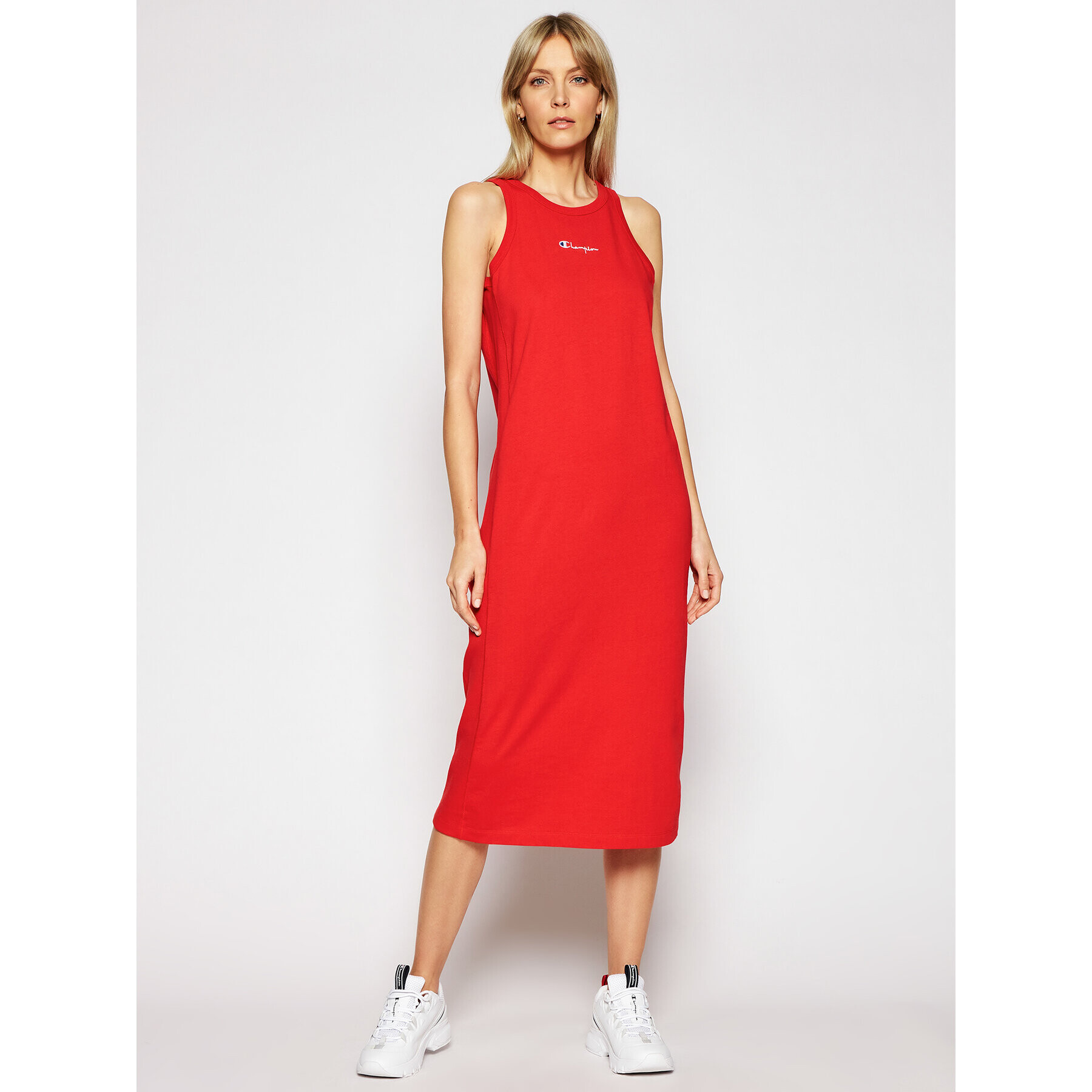 Champion Rochie de zi Ribbed Insert Script Logo 112742 Roșu Regular Fit - Pled.ro