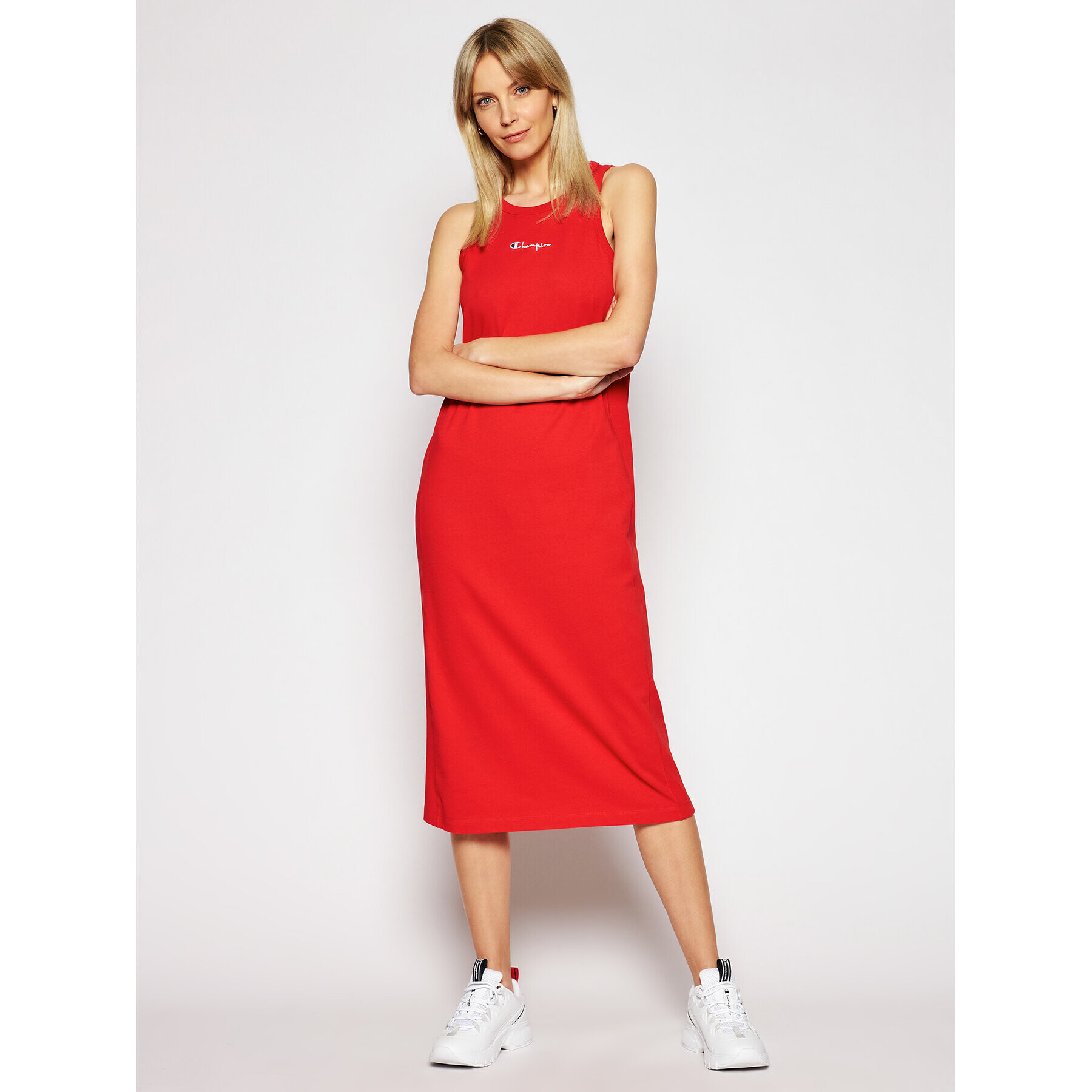 Champion Rochie de zi Ribbed Insert Script Logo 112742 Roșu Regular Fit - Pled.ro