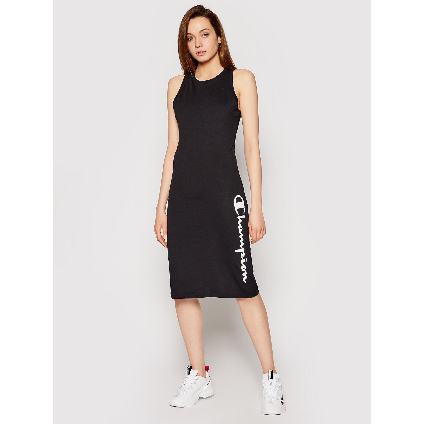 Champion Rochie de zi Vertical Script Logo Print 112610 Negru Regular Fit - Pled.ro