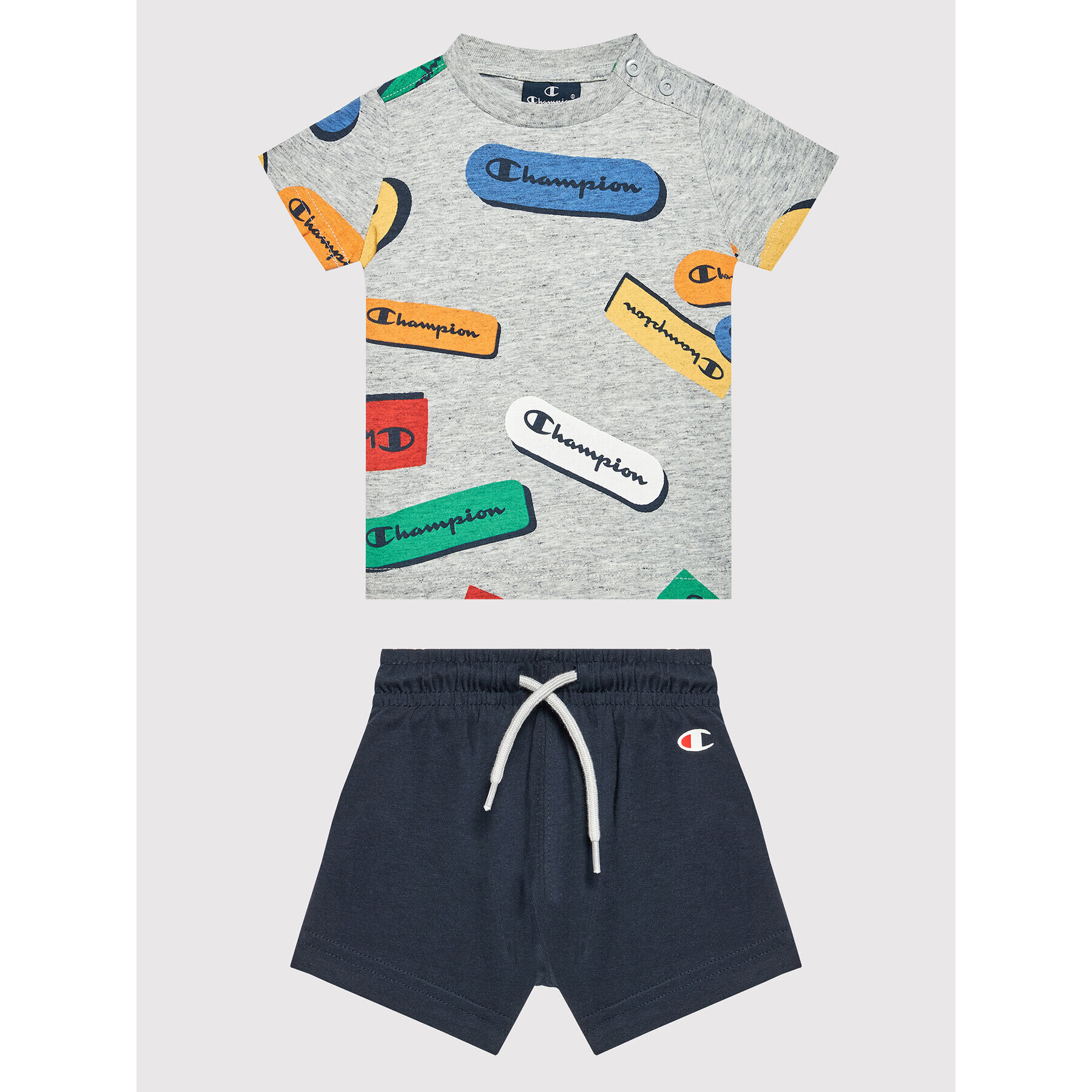 Champion Set tricou și pantaloni scurți sport 305973 Gri Regular Fit - Pled.ro