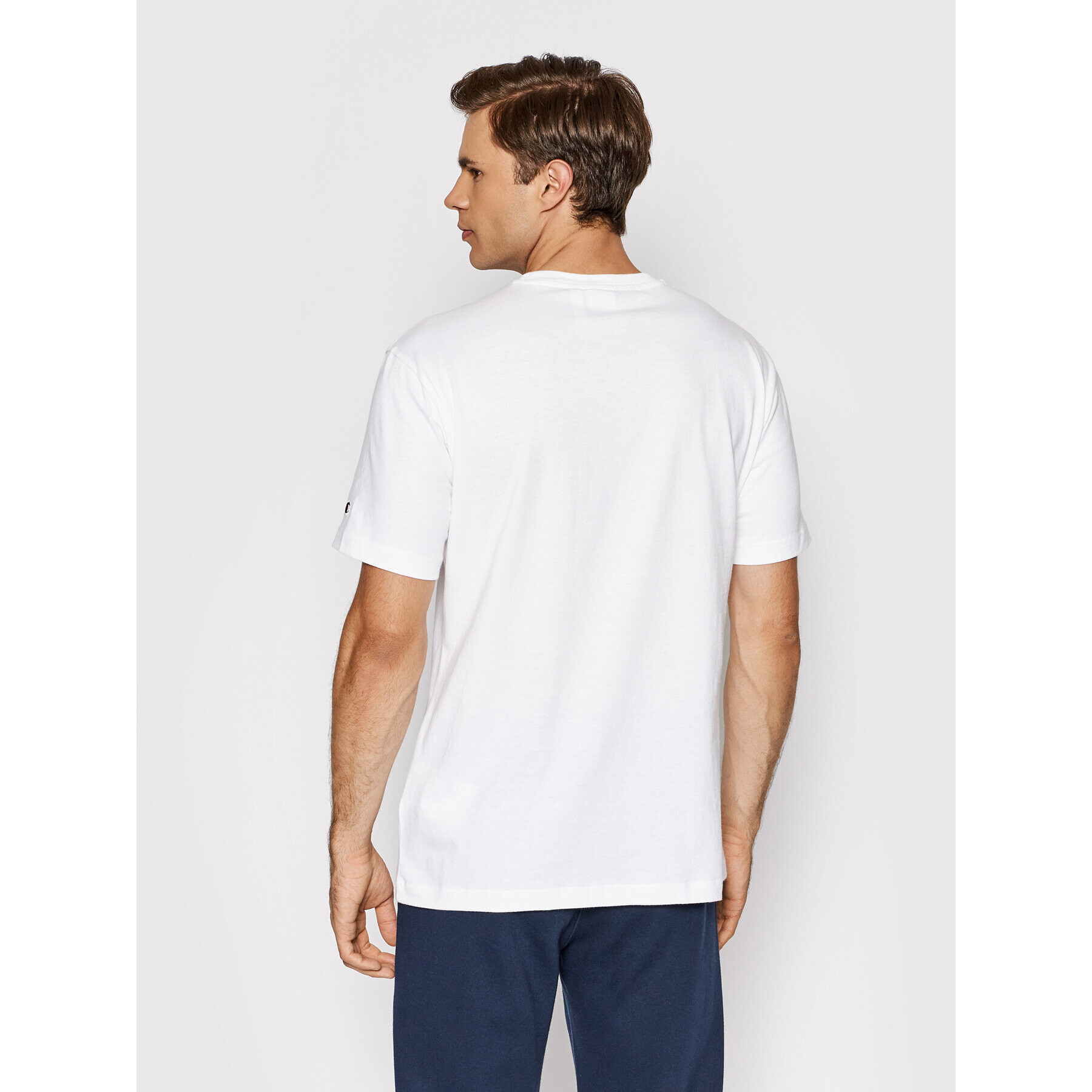 Champion Tricou Asymmetric Script Logo 216553 Alb Regular Fit - Pled.ro