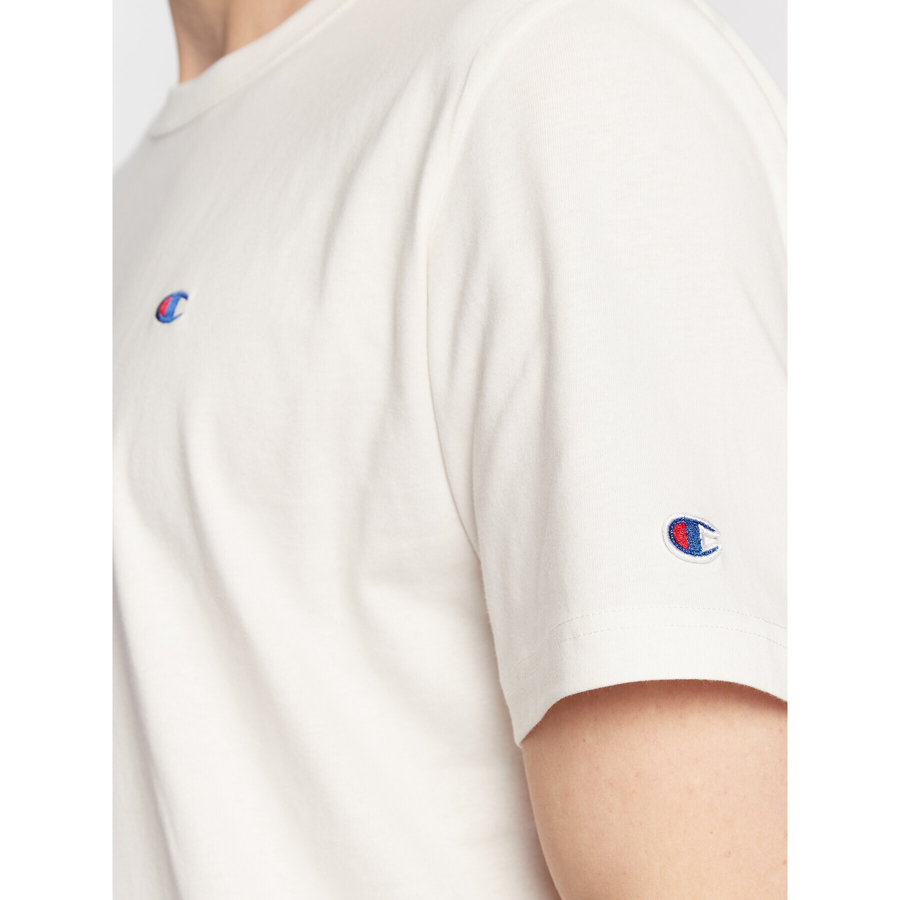 Champion Tricou Basic C Logo 216545 Alb Custom Fit - Pled.ro