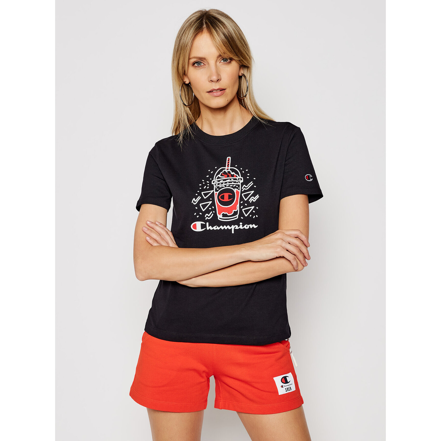 Champion Tricou Basketball Logo Digital Print 112965 Negru Custom Fit - Pled.ro