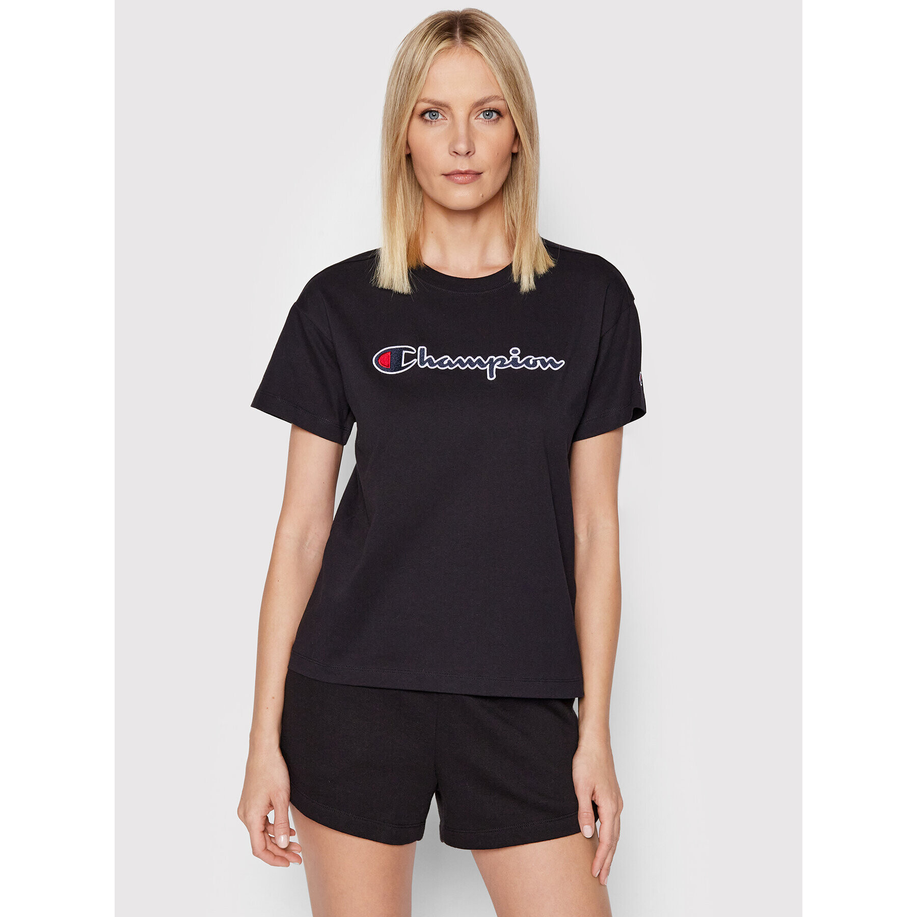 Champion Tricou Big Script Logo 115351 Negru Boxy Fit - Pled.ro