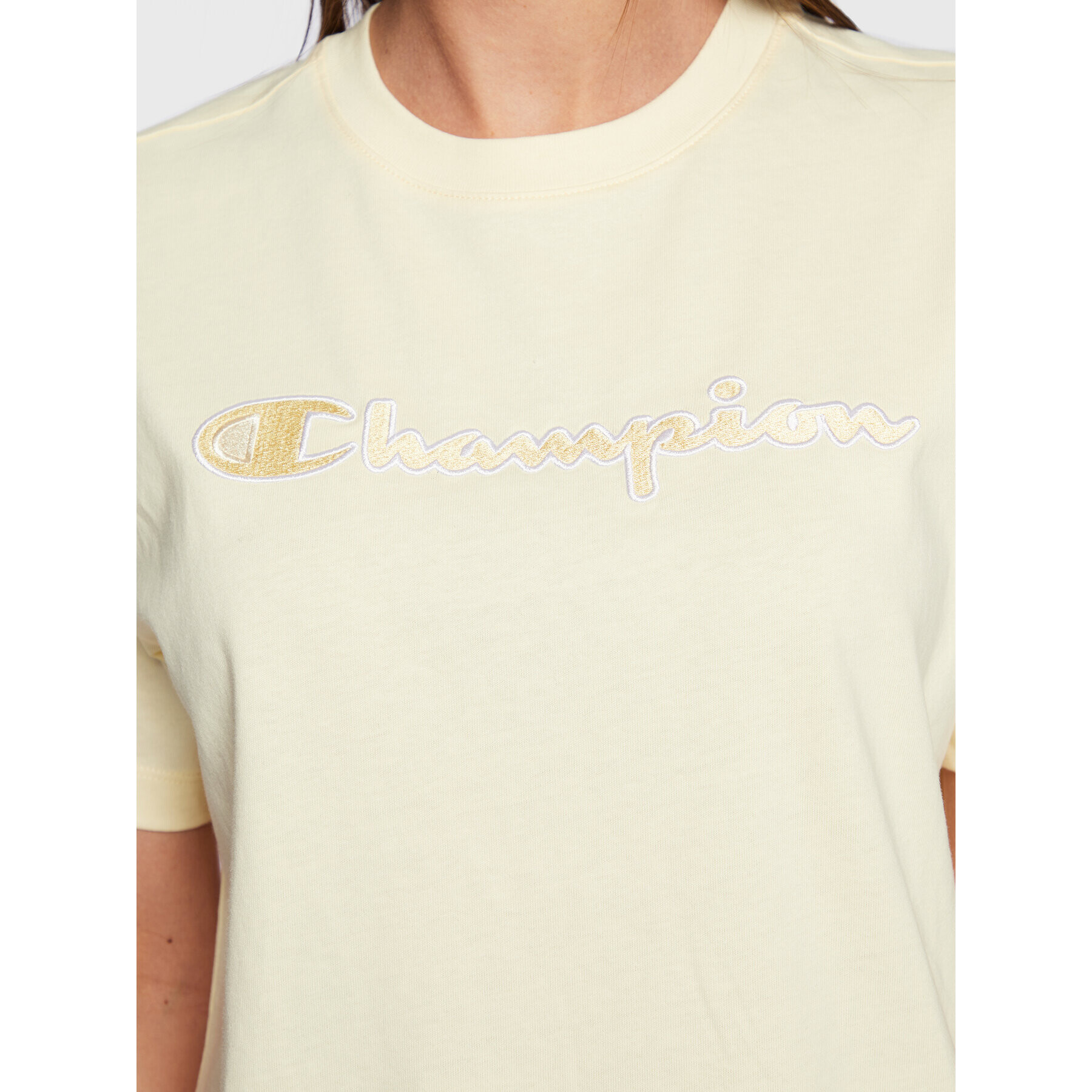 Champion Tricou Big Script Logo 115496 Galben Regular Fit - Pled.ro