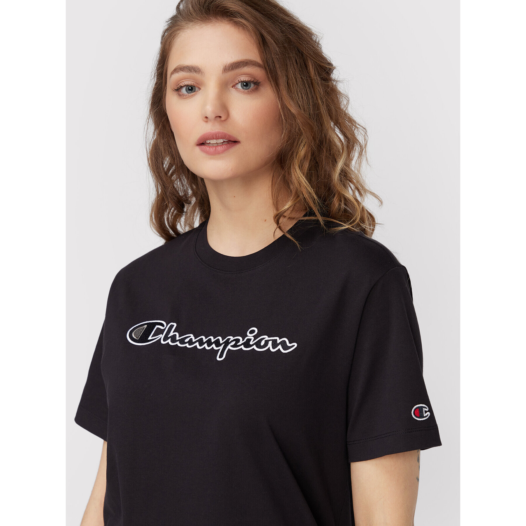 Champion Tricou Big Script Logo 115496 Negru Relaxed Fit - Pled.ro