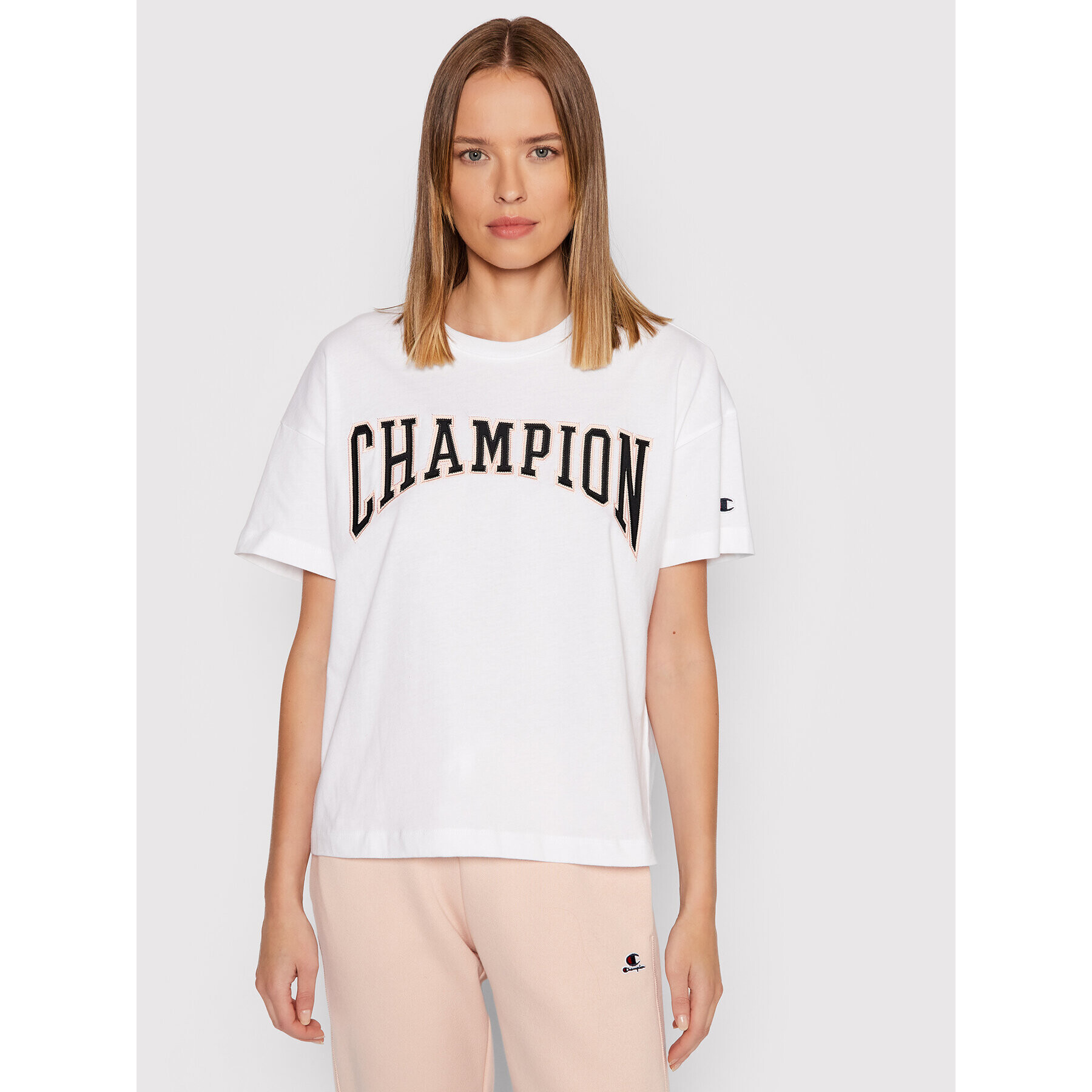 Champion Tricou Collegiate Logo 114526 Alb Oversize - Pled.ro