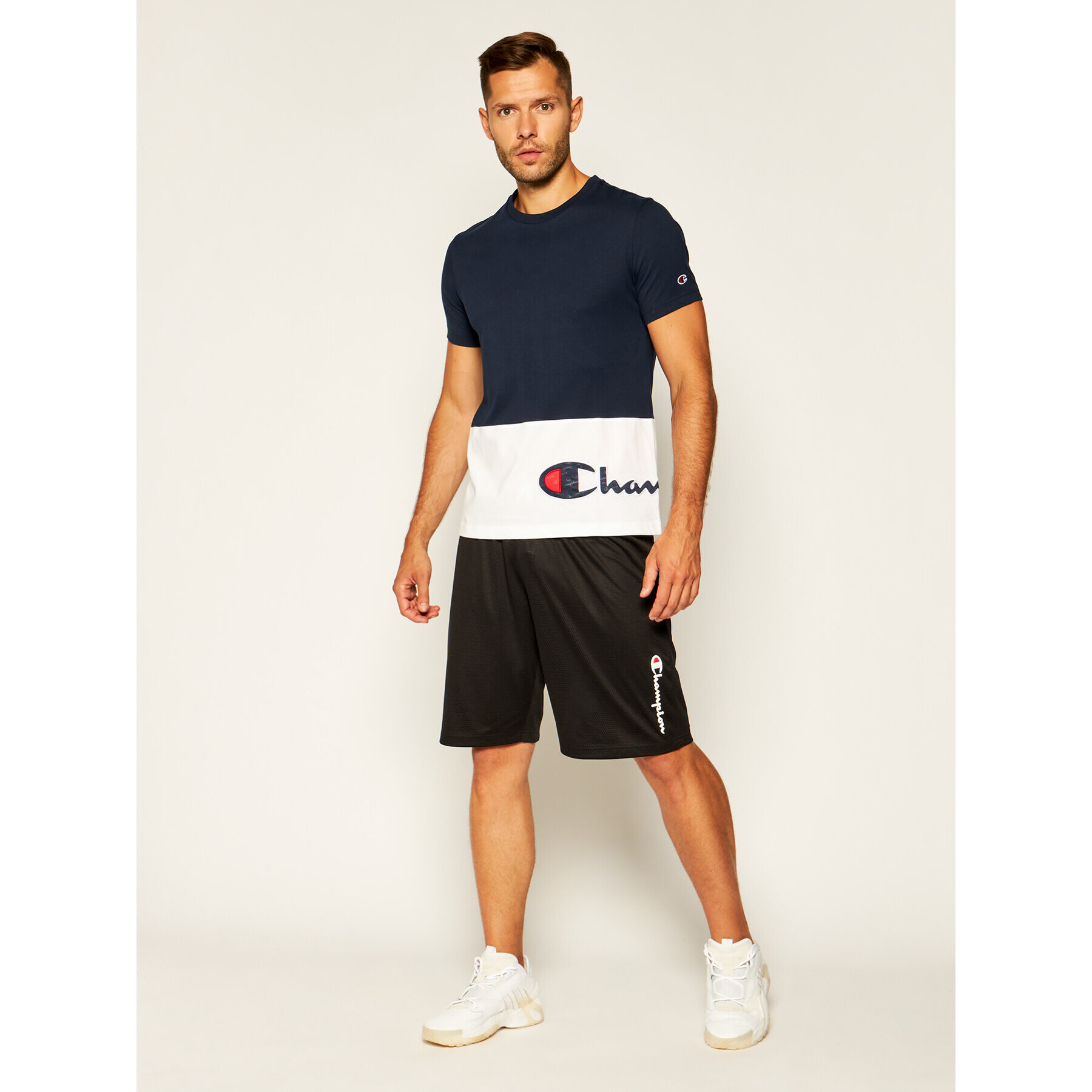 Champion Tricou Colour Block Warparound Logo 214208 Bleumarin Regular Fit - Pled.ro