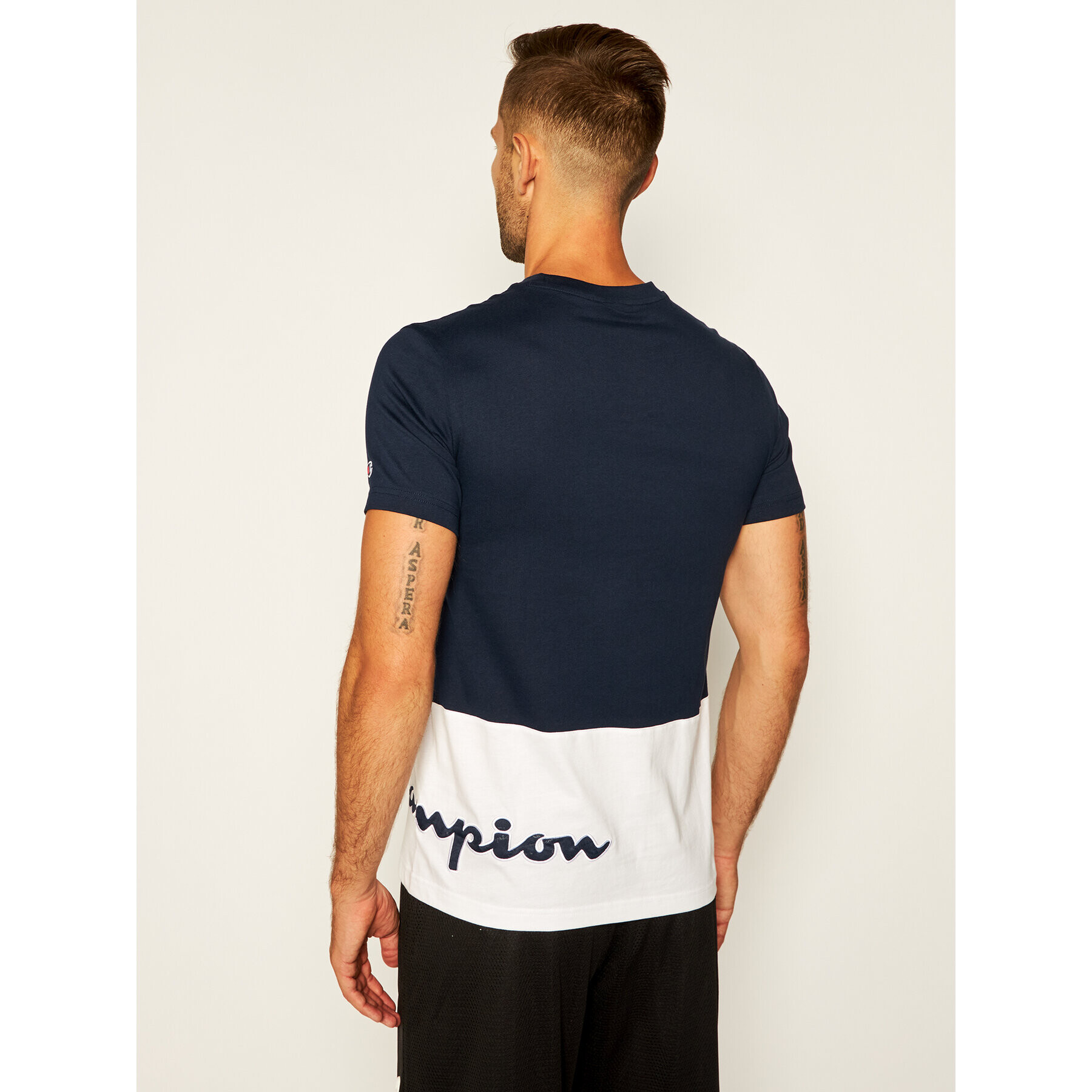 Champion Tricou Colour Block Warparound Logo 214208 Bleumarin Regular Fit - Pled.ro