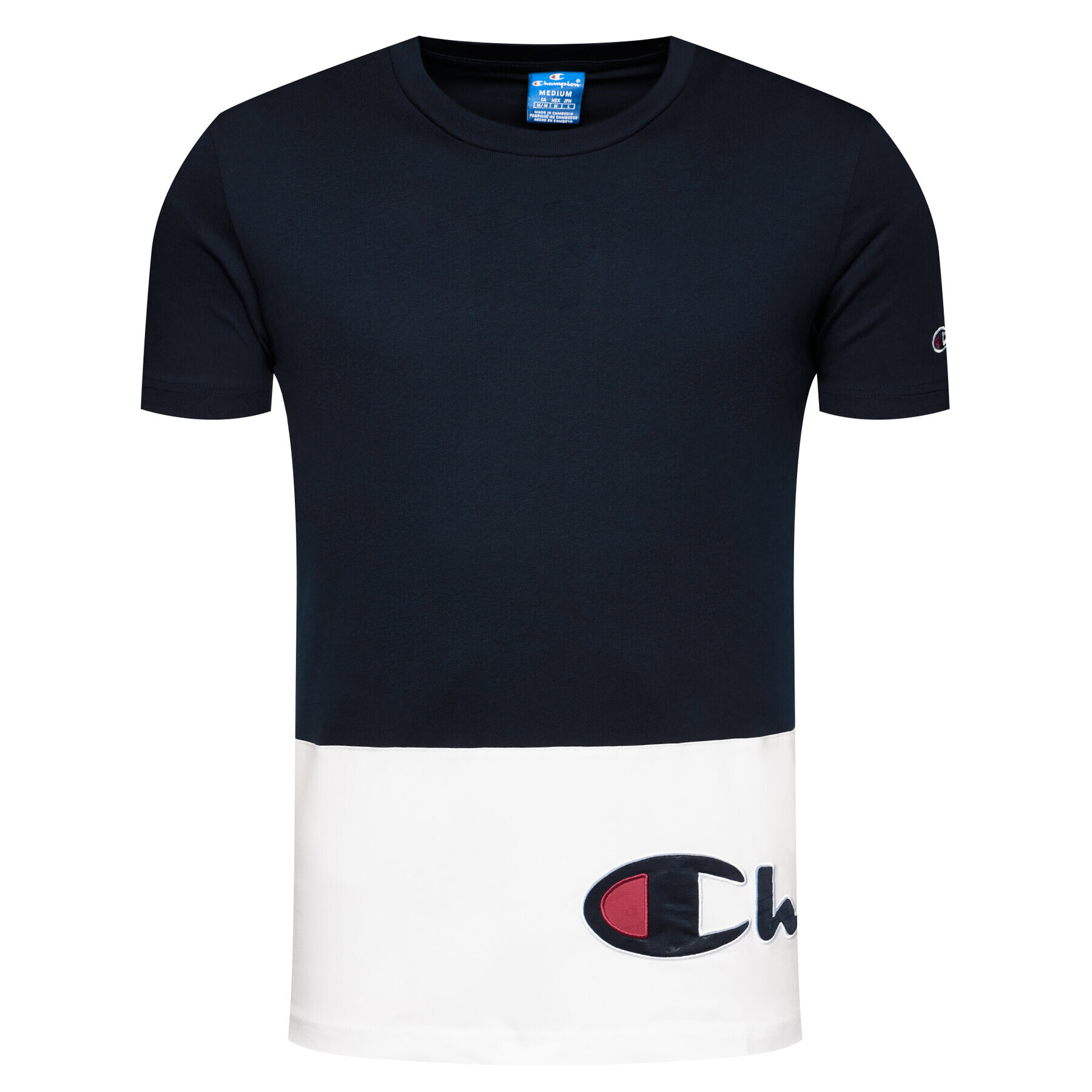 Champion Tricou Colour Block Warparound Logo 214208 Bleumarin Regular Fit - Pled.ro