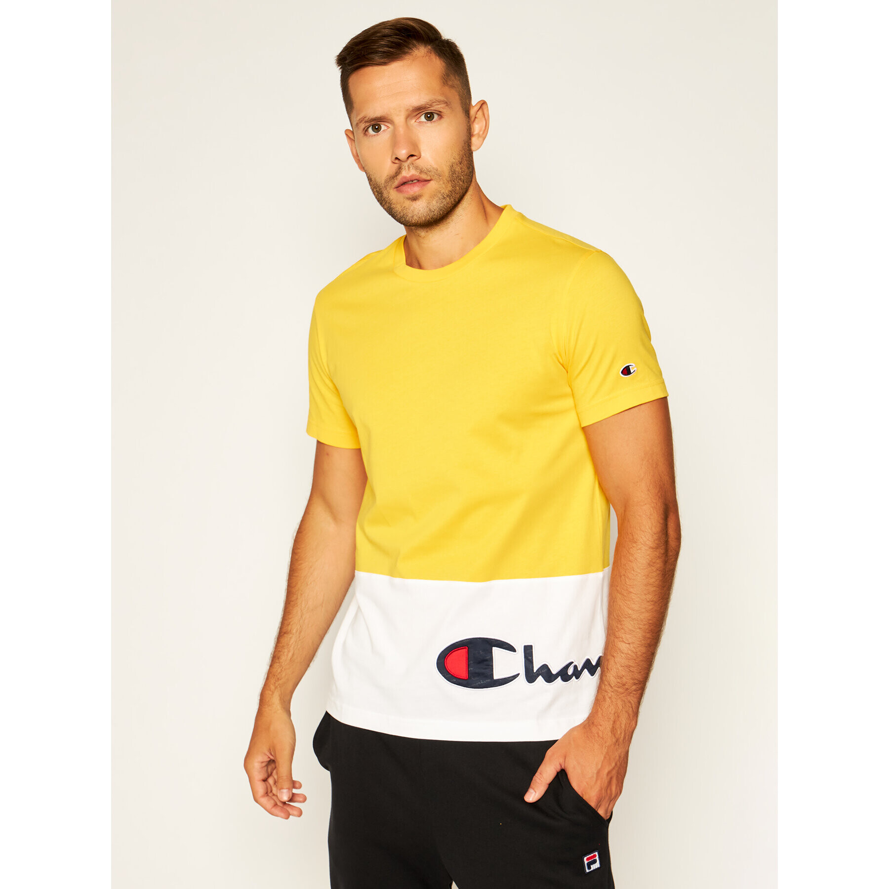 Champion Tricou Colour Block Wraparound Logo 214208 Galben Regular Fit - Pled.ro