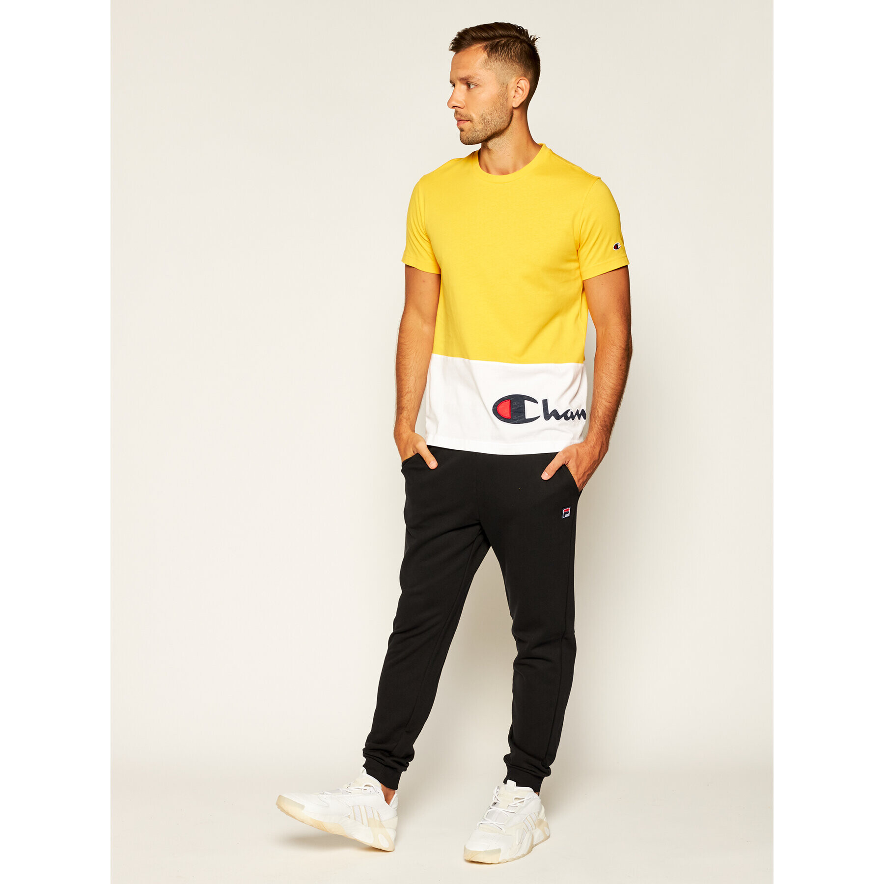 Champion Tricou Colour Block Wraparound Logo 214208 Galben Regular Fit - Pled.ro