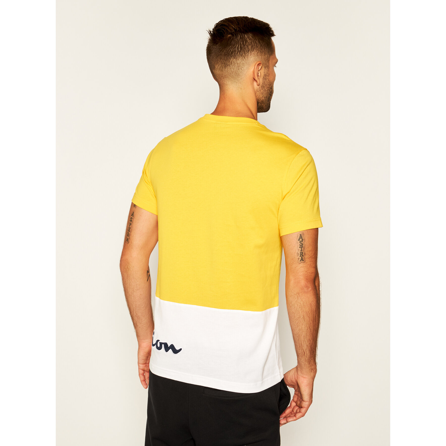 Champion Tricou Colour Block Wraparound Logo 214208 Galben Regular Fit - Pled.ro