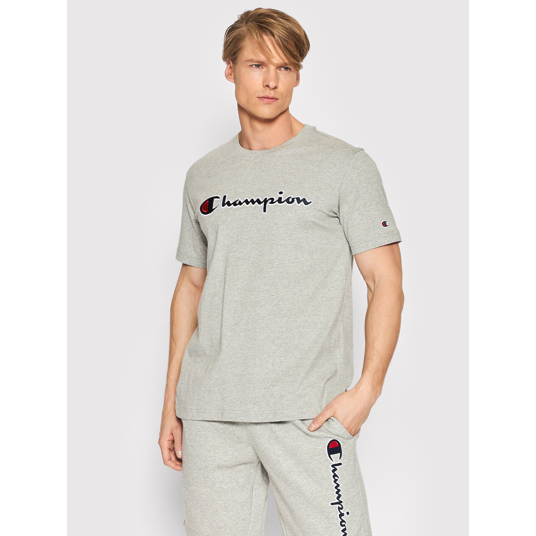 Champion Tricou Crewneck 217814 Gri Regular Fit - Pled.ro