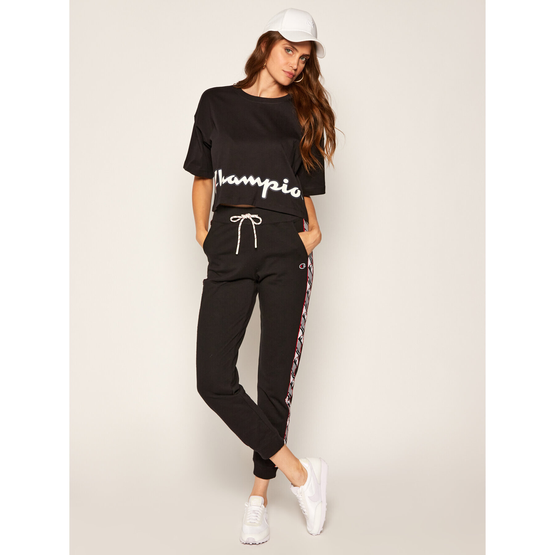 Champion Tricou Cropped Script Logo Print Boxy 112655 Negru Oversize - Pled.ro