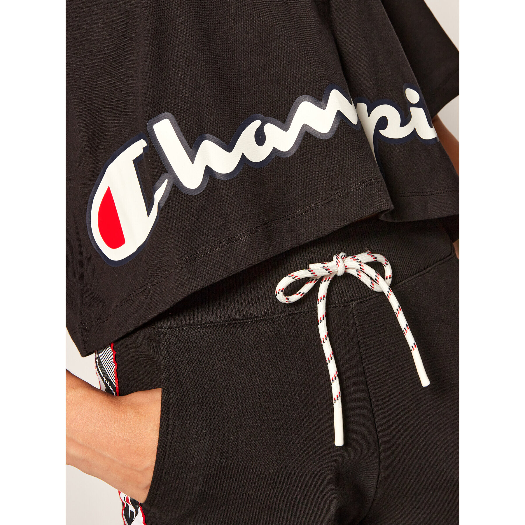 Champion Tricou Cropped Script Logo Print Boxy 112655 Negru Oversize - Pled.ro