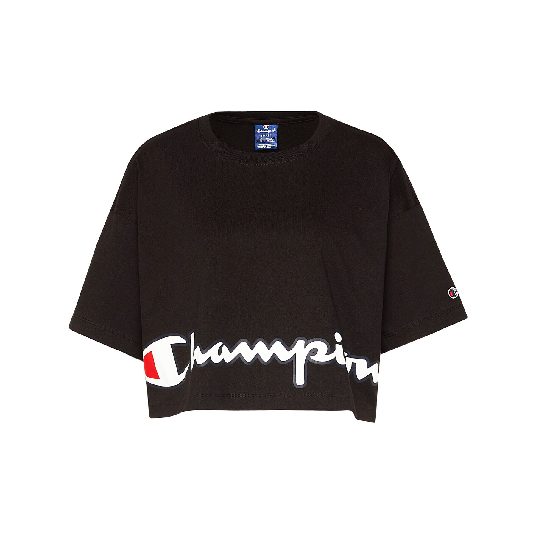 Champion Tricou Cropped Script Logo Print Boxy 112655 Negru Oversize - Pled.ro