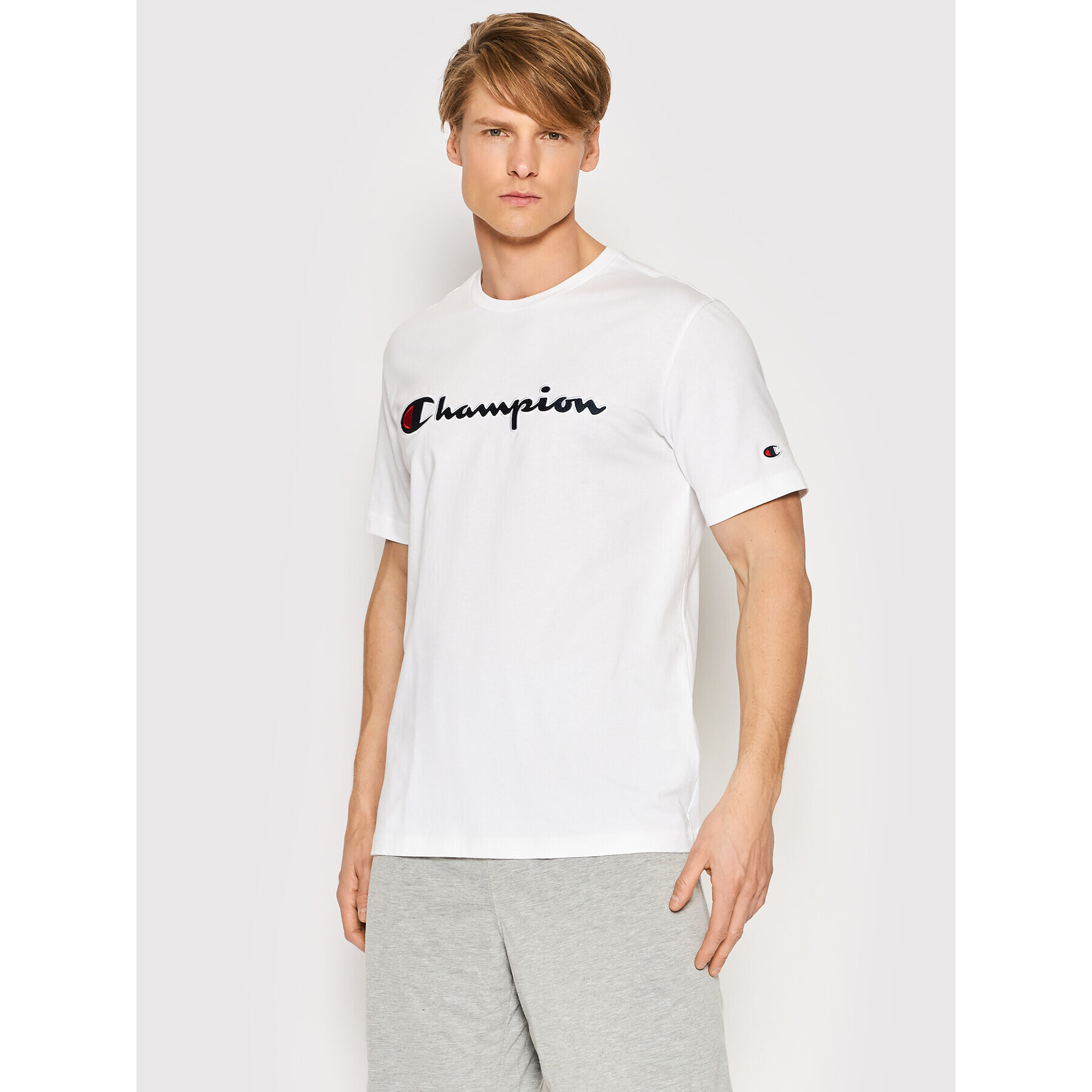 Champion Tricou Embroidered 217814 Alb Regular Fit - Pled.ro