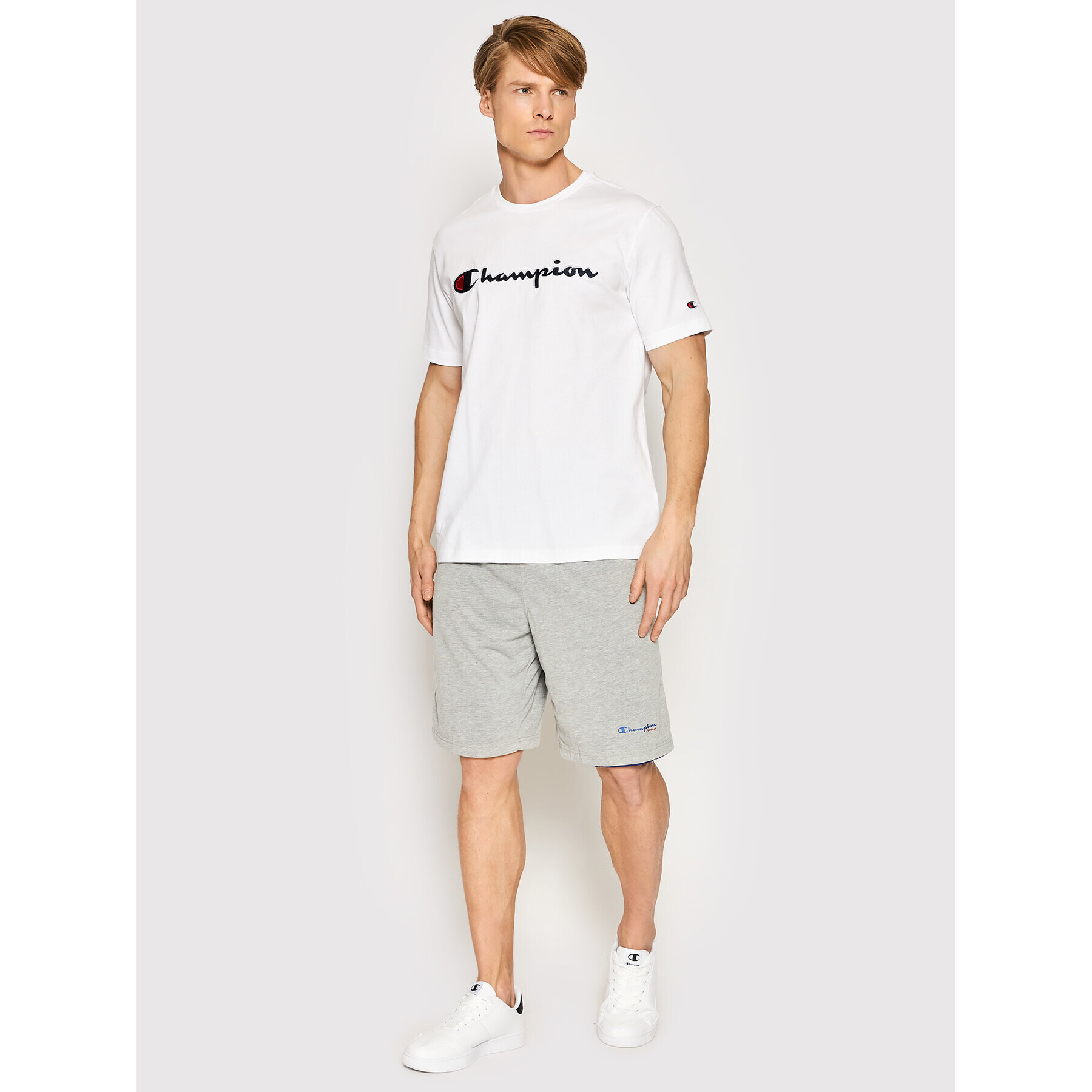 Champion Tricou Embroidered 217814 Alb Regular Fit - Pled.ro