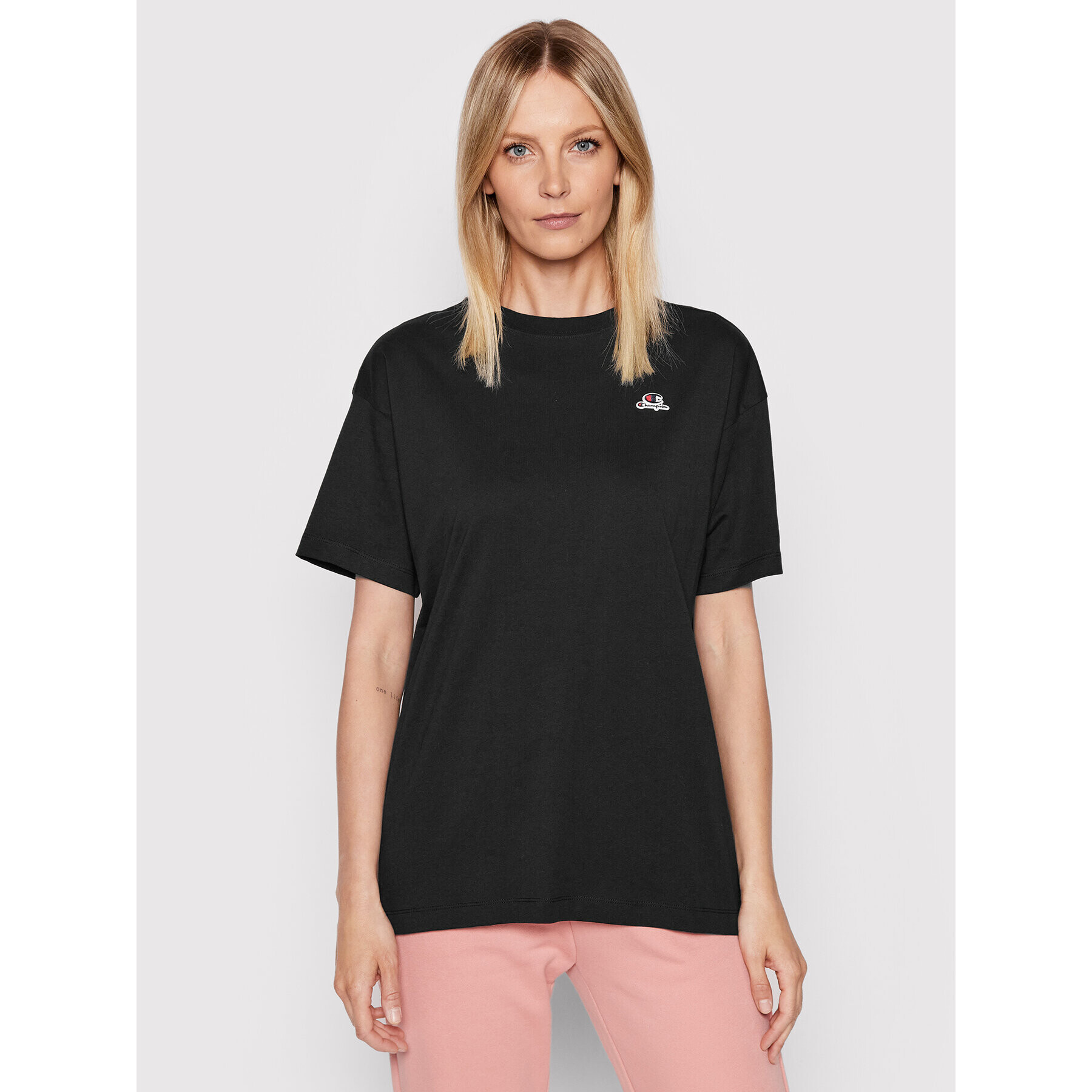 Champion Tricou Embroidered Patch 114931 Negru Boxy Fit - Pled.ro