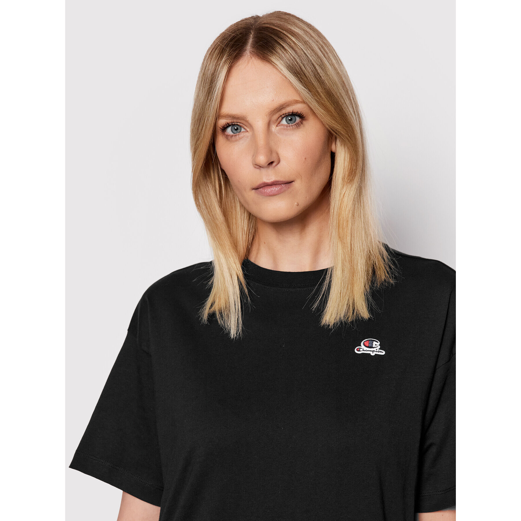 Champion Tricou Embroidered Patch 114931 Negru Boxy Fit - Pled.ro