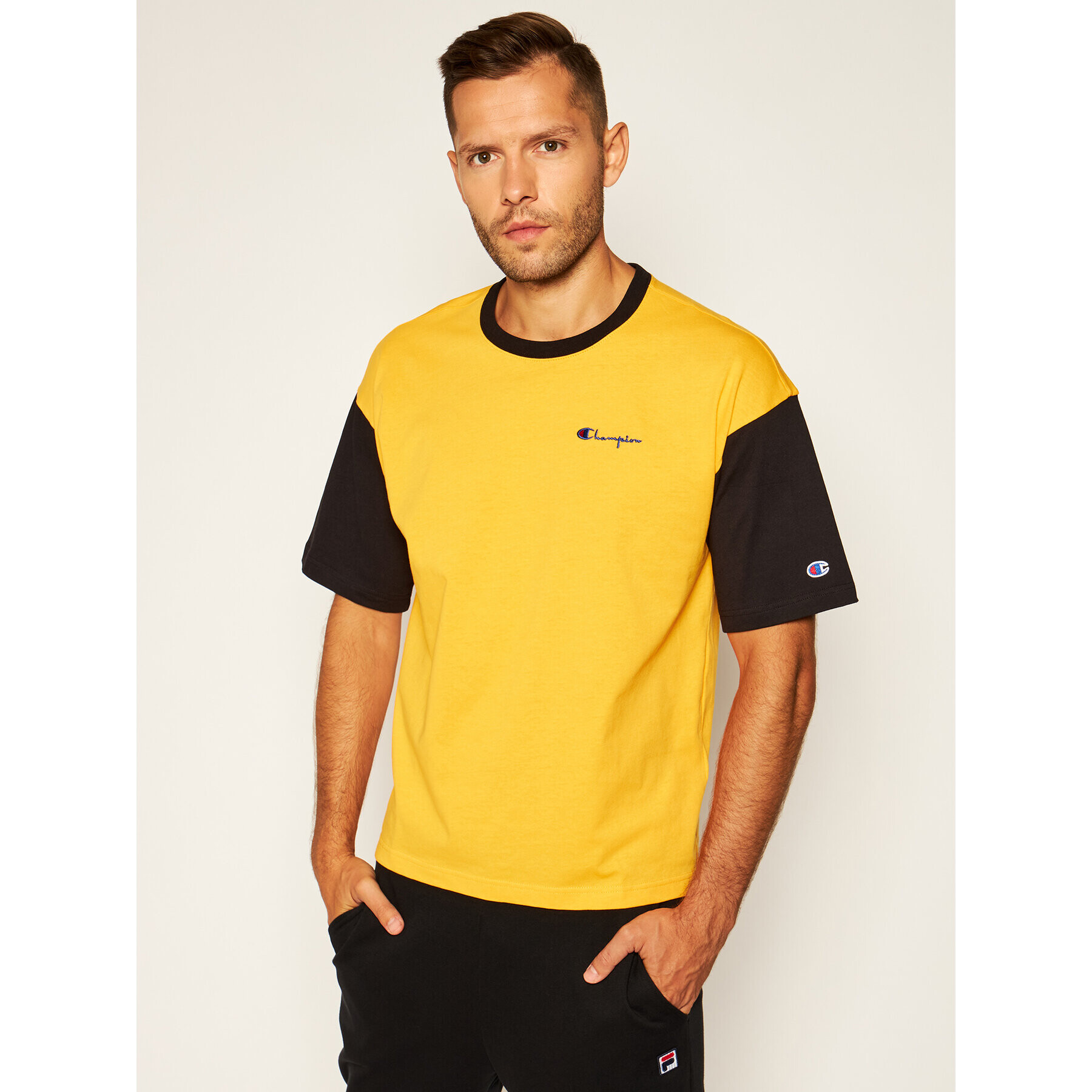 Champion Tricou Manica Logo 214285 Galben Regular Fit - Pled.ro