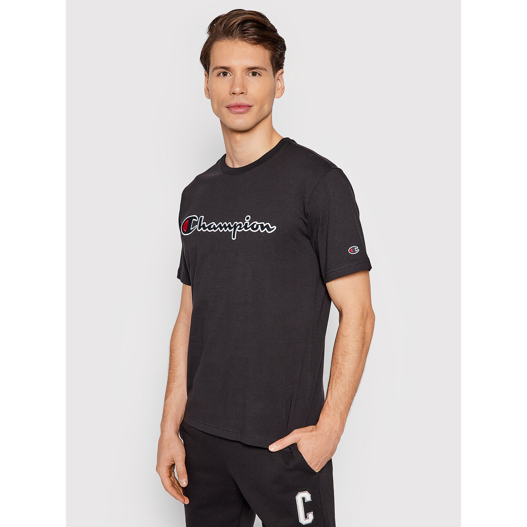 Champion Tricou Organic Cotton Script Logo 216473 Negru Comfort Fit - Pled.ro