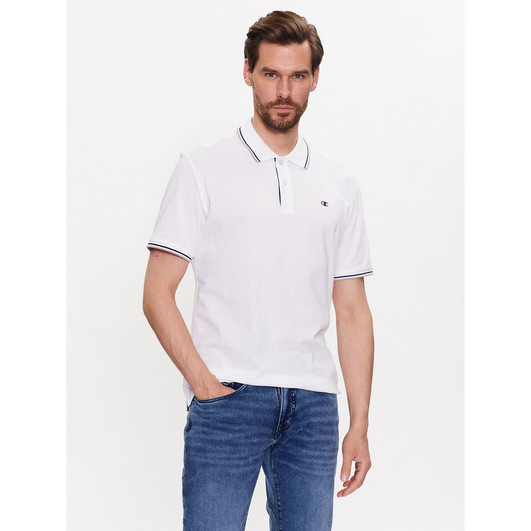 Champion Tricou polo 218755 Alb Regular Fit - Pled.ro