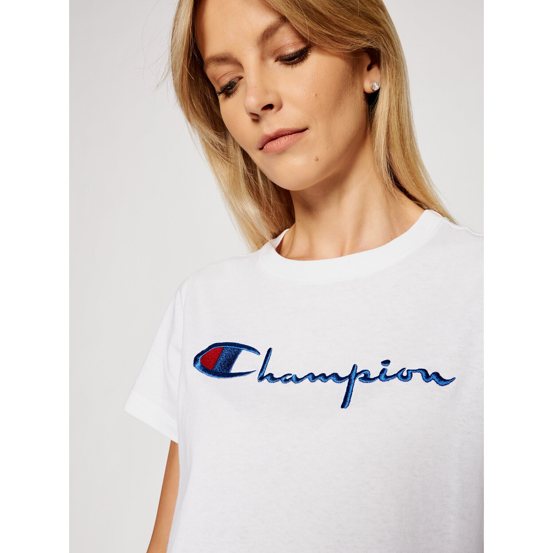 Champion Tricou Script Logo 110992 Alb Heritage Fit - Pled.ro